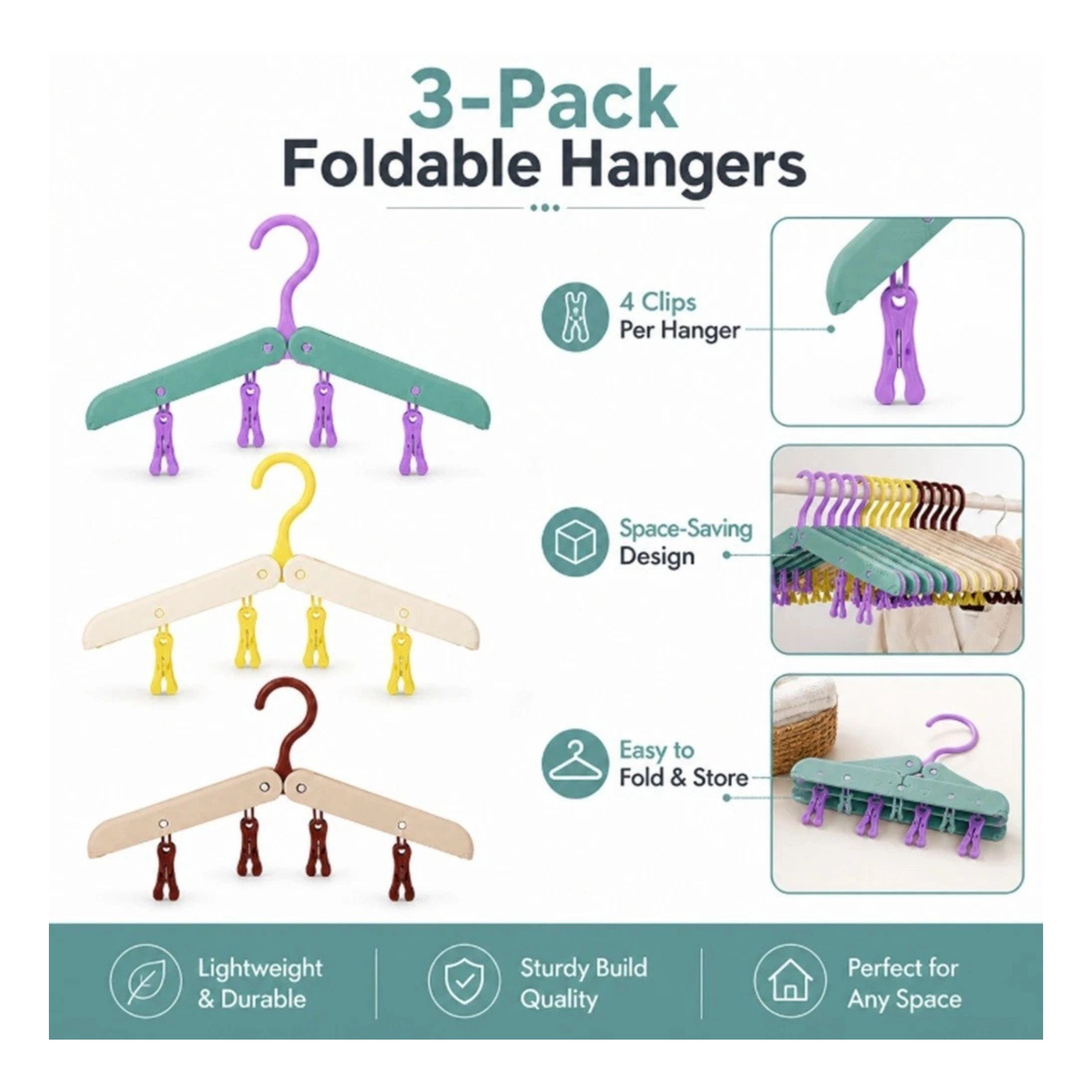Home Collection Pack of 3 Foldable Travel Hangers Collapsible Space Saving Hangers