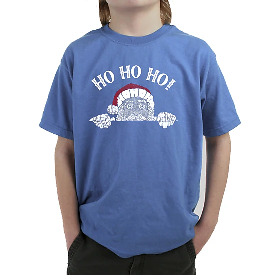 LA Pop Art Boy's Word Art T-Shirt - Peeking Santa