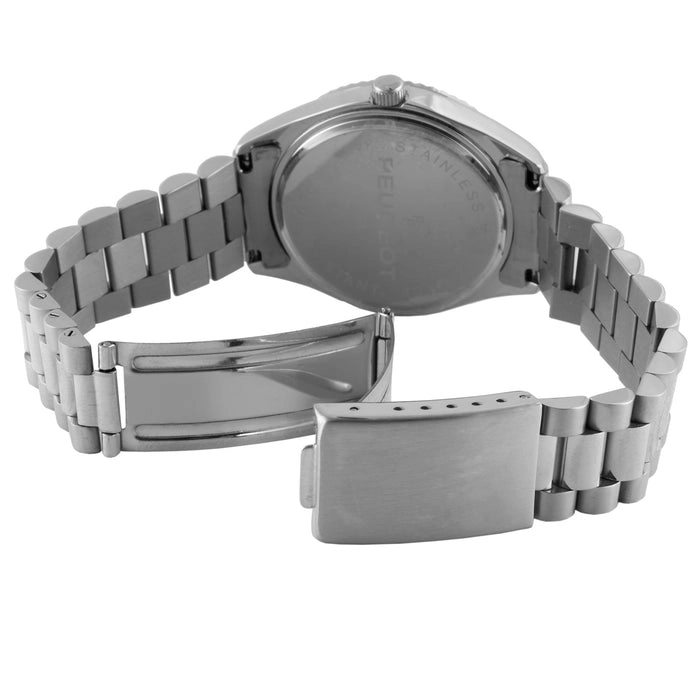 Peugeot Men's 40mm Blue Face Fluted Bezel Steel Bracelet Watch