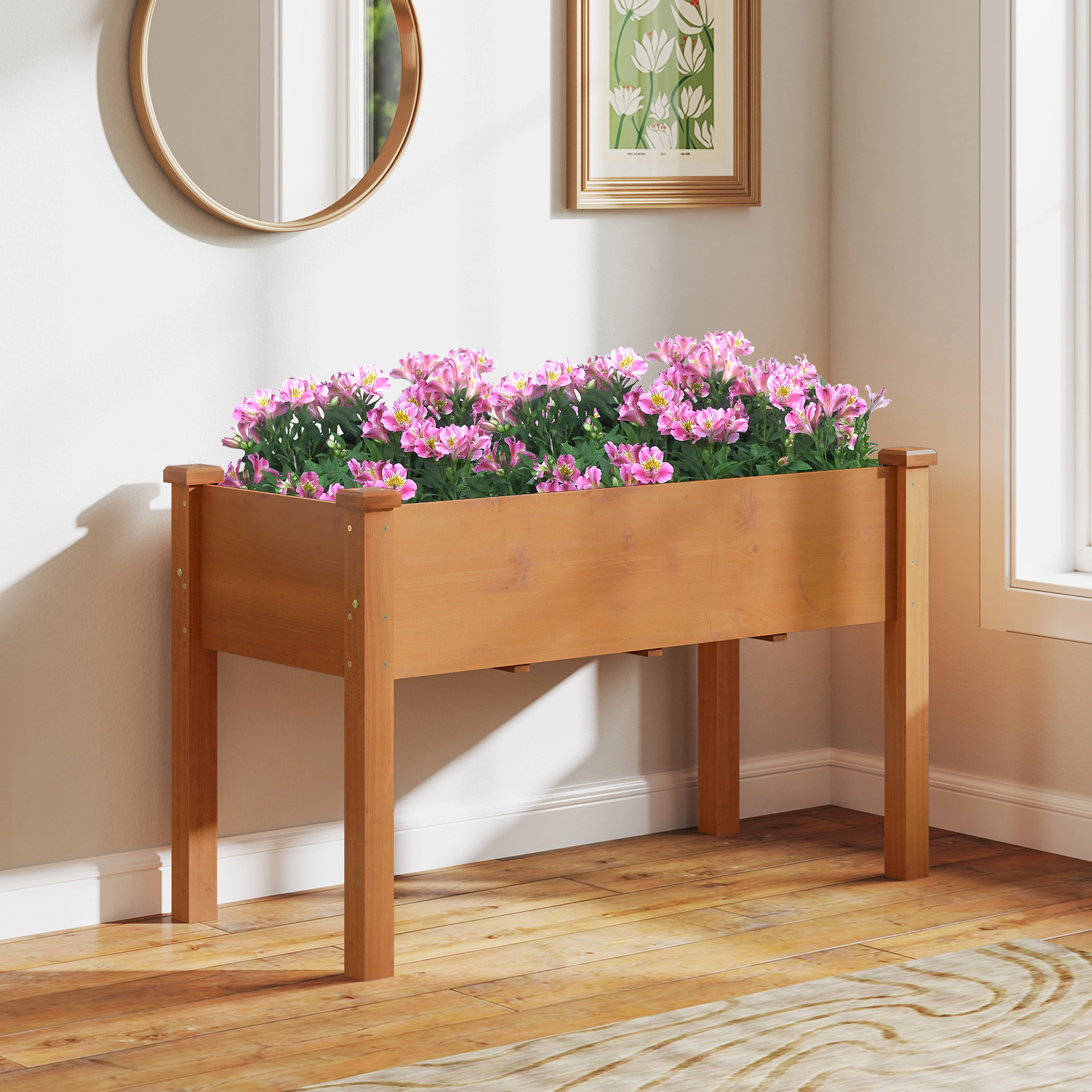 SlickBlue Fir Wood Elevated Planter Box with Drainage System