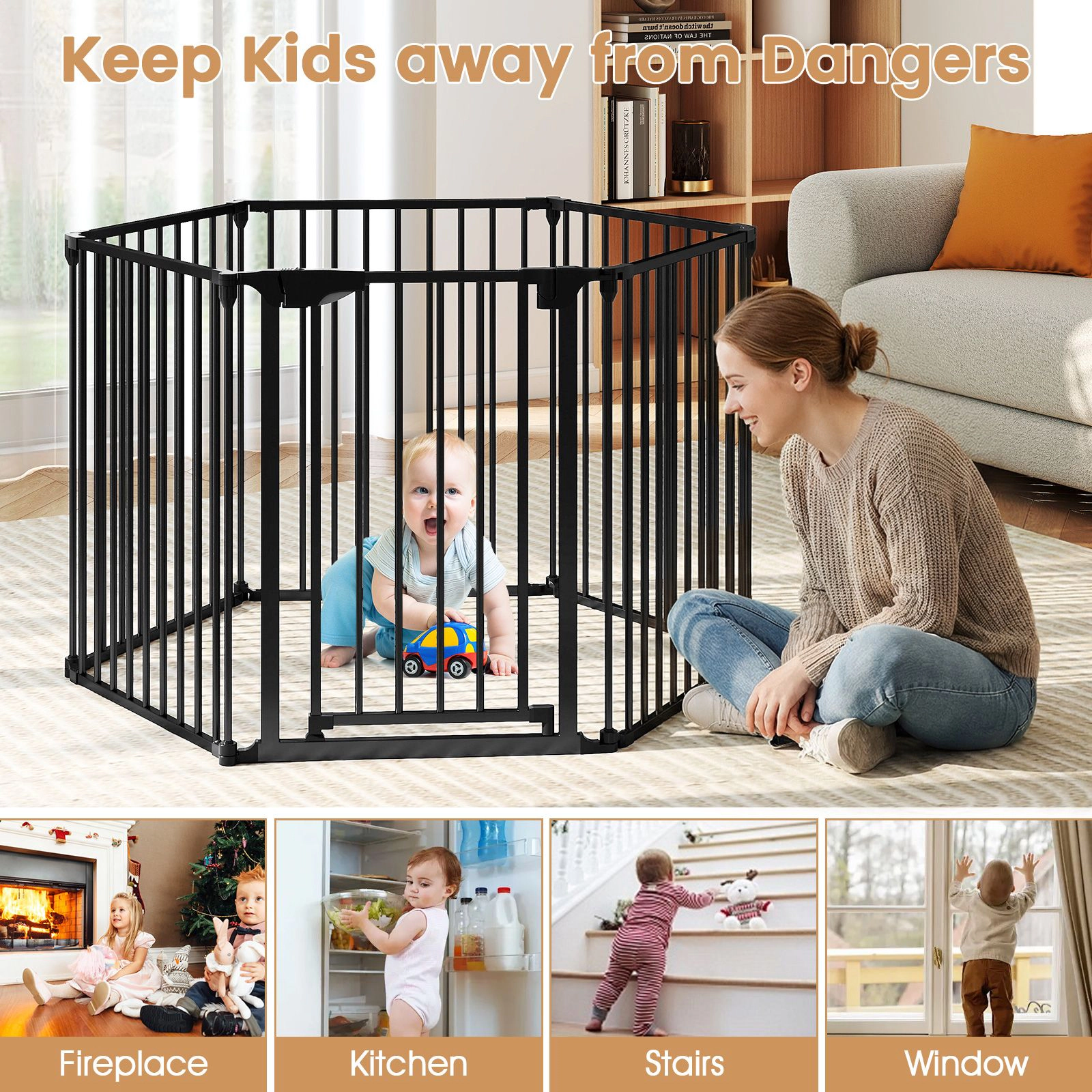 SlickBlue 6 Panel Safety Gate Playpen with Locking Door for Kids