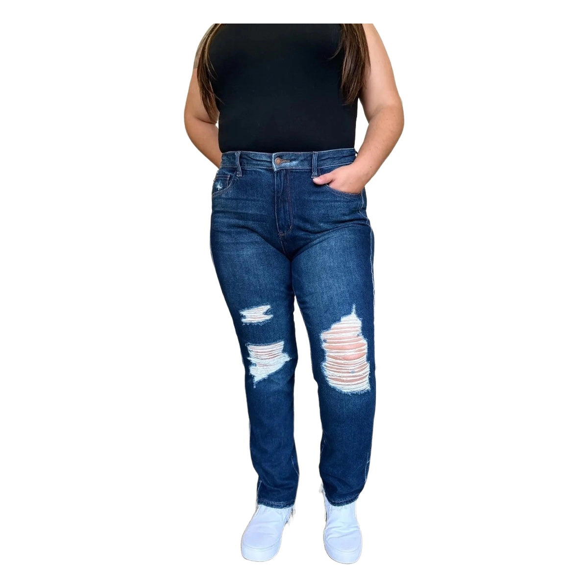 Judy Blue Full High Waist Rigid Magic Heavy Destroy Straight Jeans