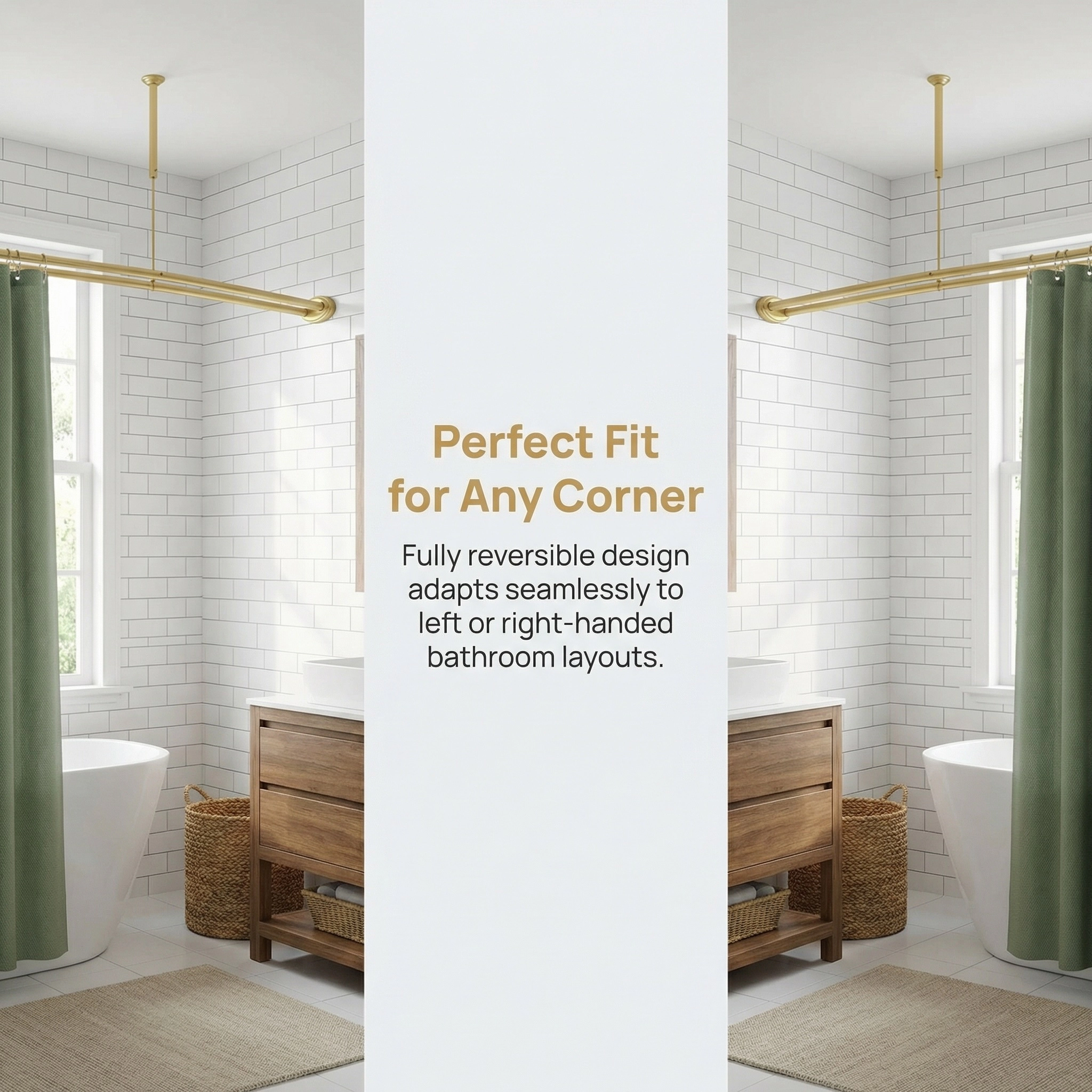 Utopia Alley Rustproof Aluminum Double L Shaped Shower Curtain Rod 72"Lx31.7"W, with 24 Hooks & Ceiling Support