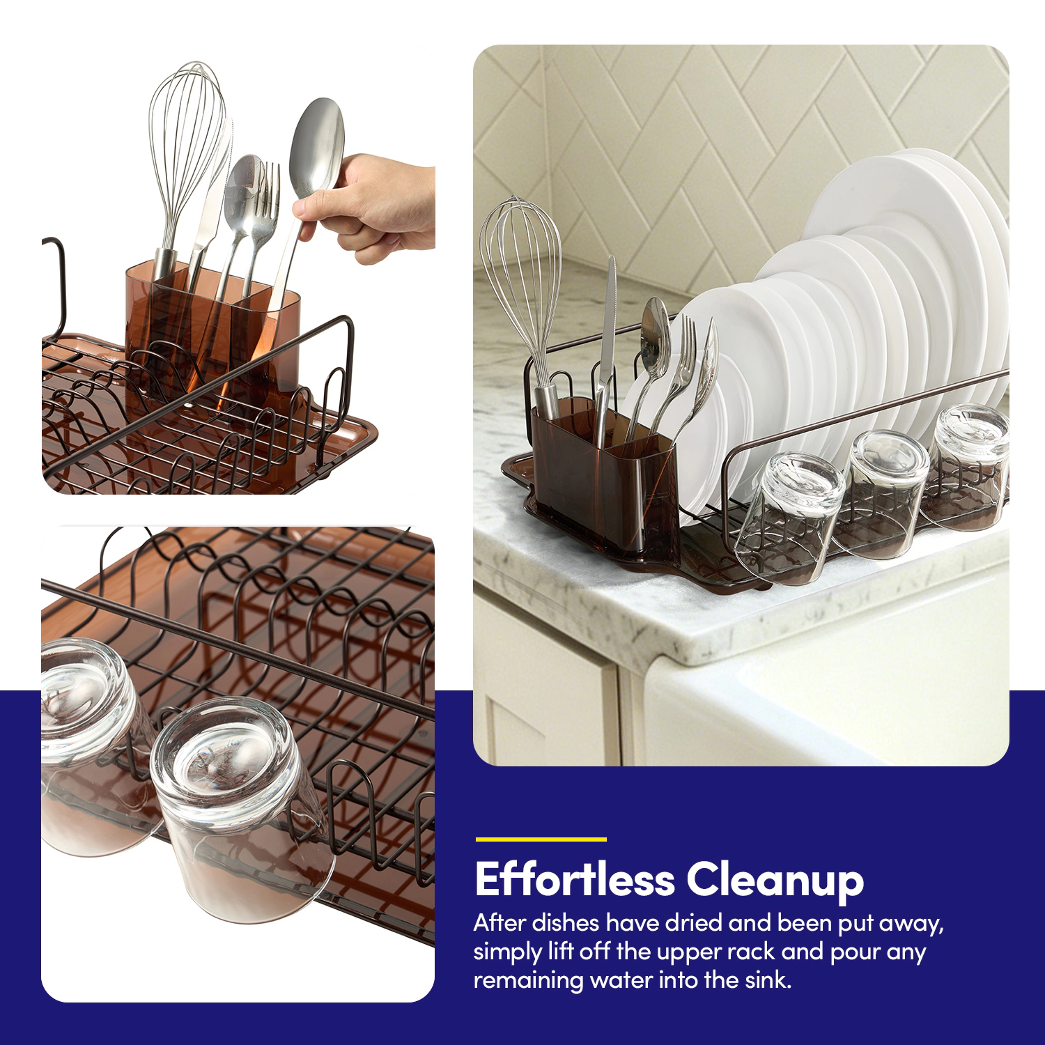 Sweet Home Collection 2-Piece Acrylic Dish Drying Rack with Drain Board