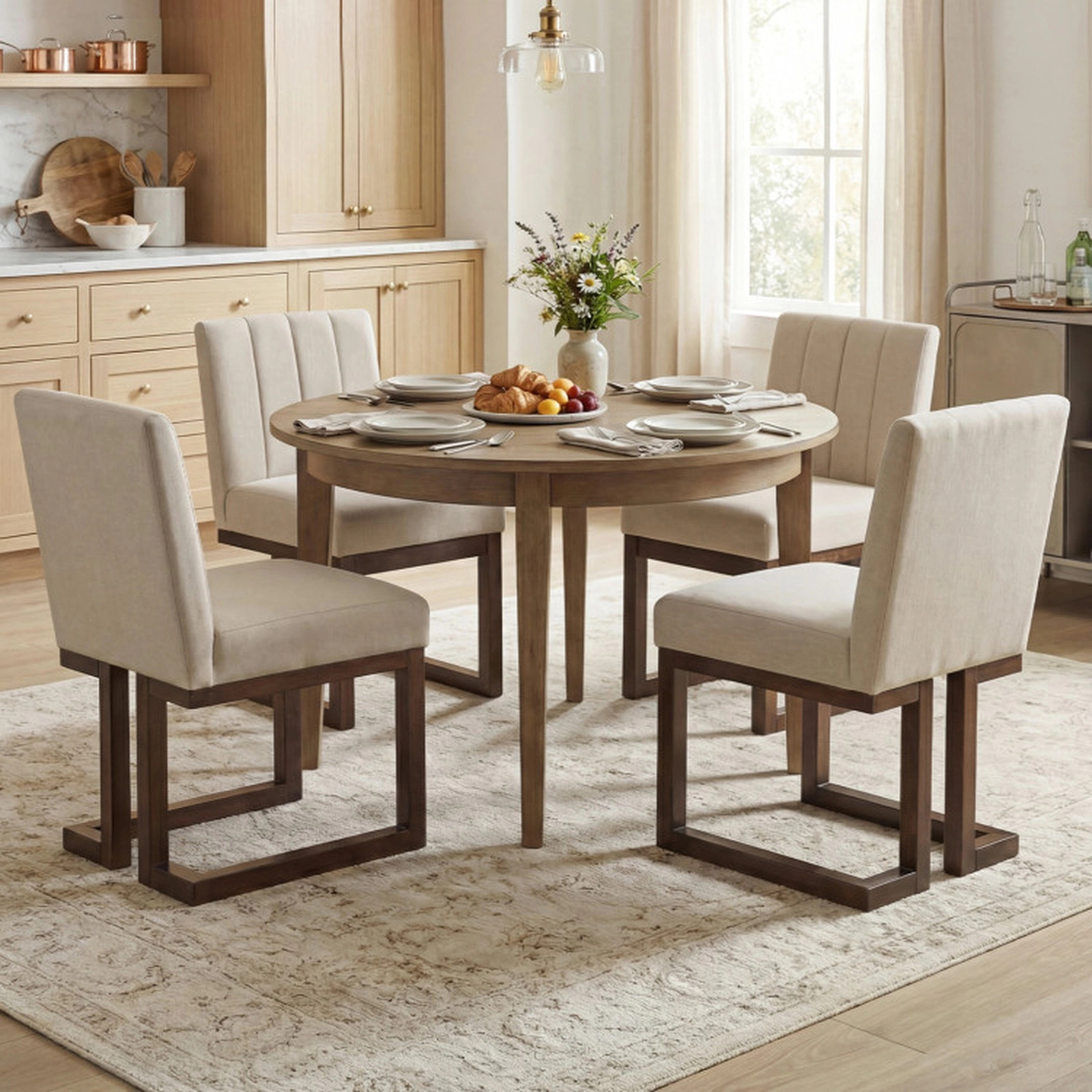 SUGIFT Modern Farmhouse 5.5 in Thickened Padded Seat 330-lb Set of 4 Fabric Dining Chairs