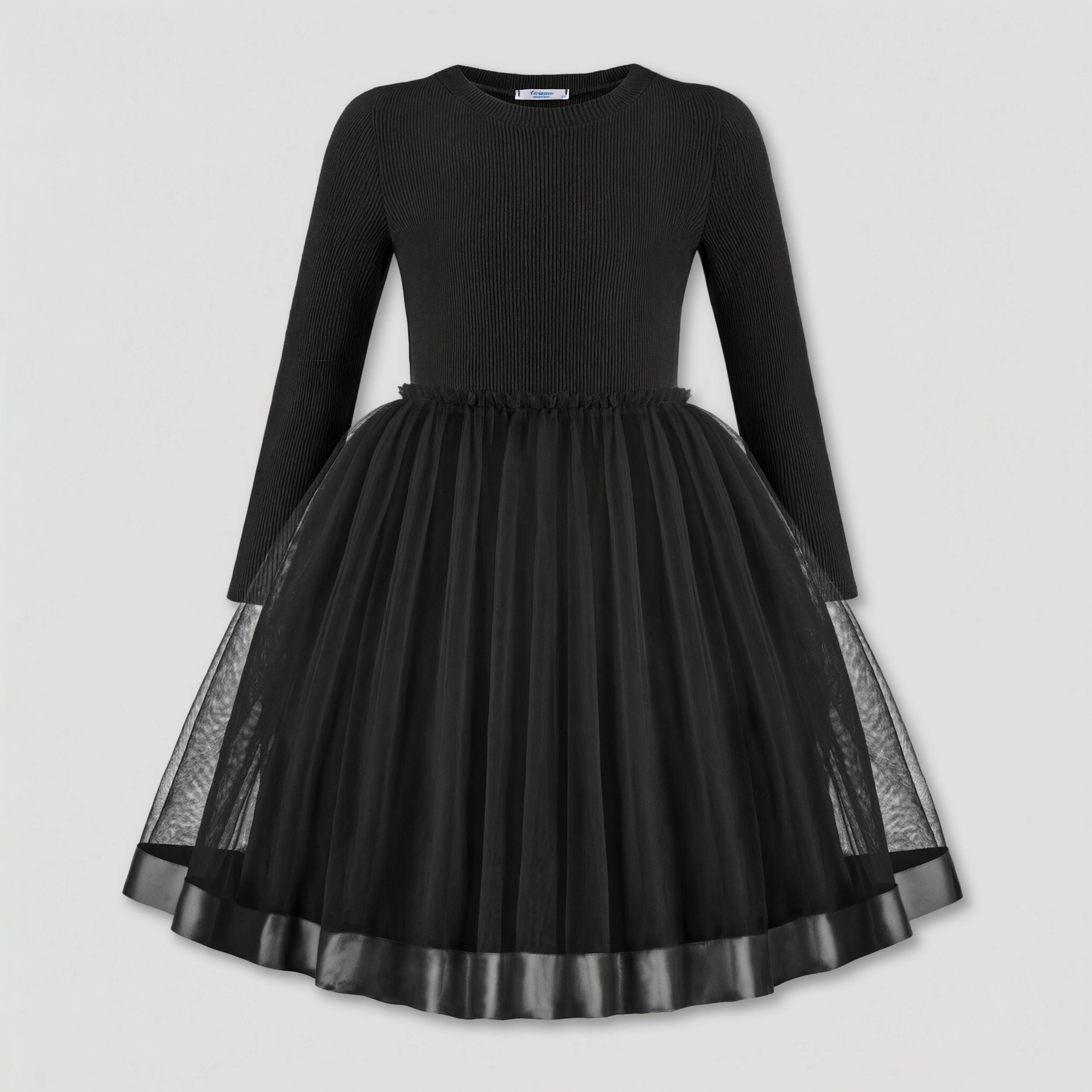 Arshiner Fall Dresses Long Sleeve Ribbed Knit Tulle Tutu Princess Birthday Party Dress