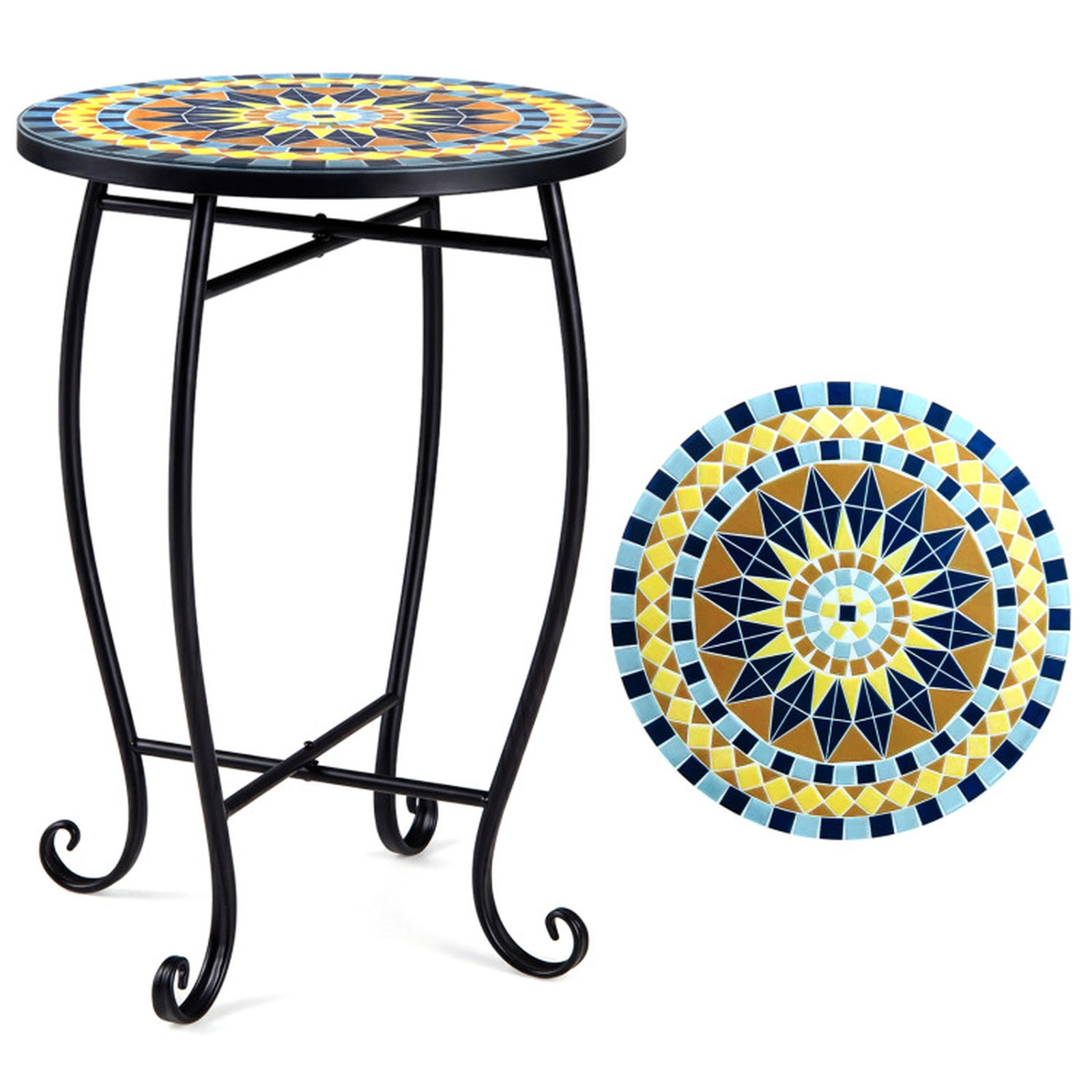 SUGIFT 14-in Floral Mosaic Metal Accent Coffee End Table 35-lb Capacity 14 x 20 in Outdoor Side Table or Plant Stand