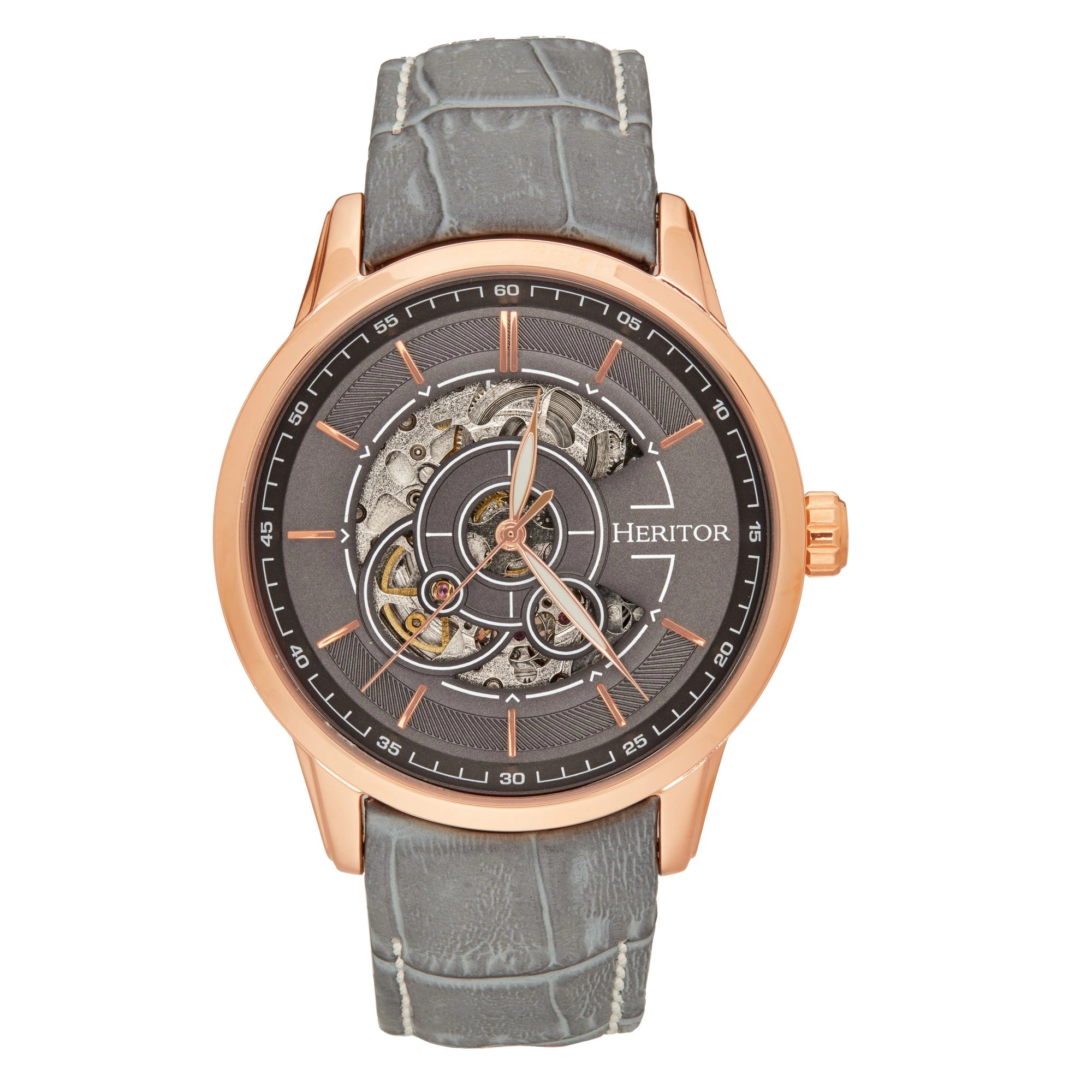 Heritor Automatic Davies Semi-Skeleton Leather-Band Watch