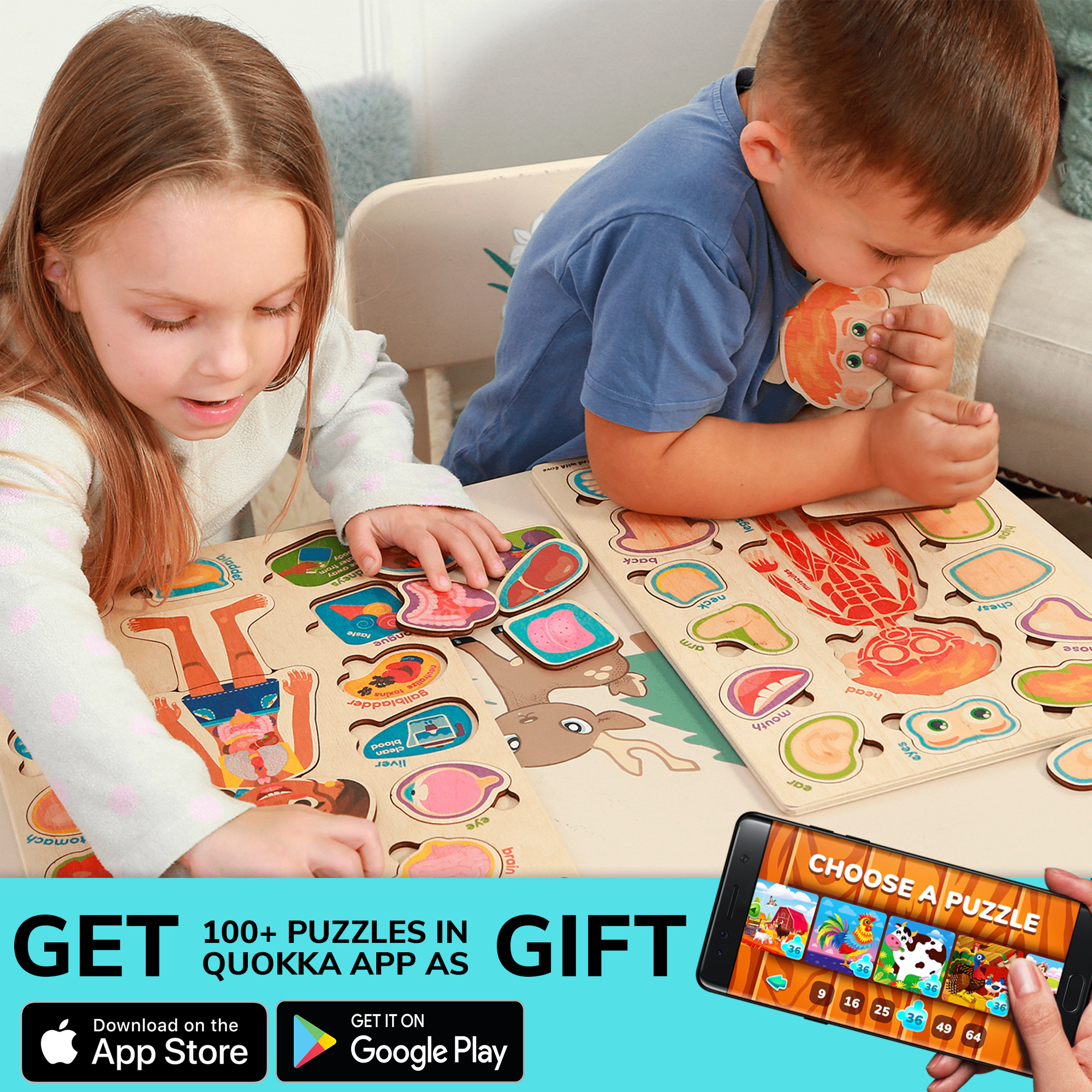 QUOKKA Human Anatomy Puzzle Set for Kids, Wooden & Magnetic Body Parts Learning Toy