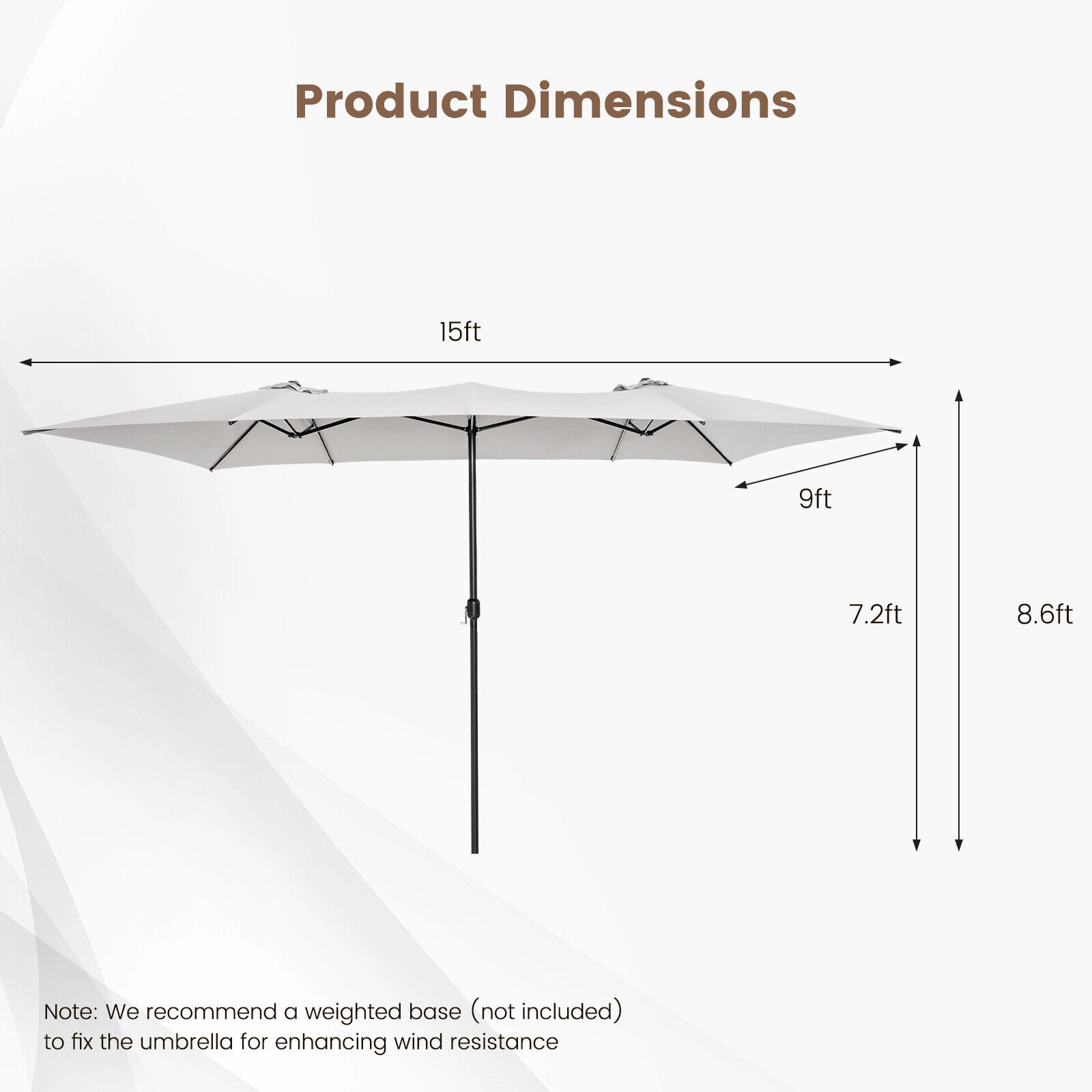 SUGIFT Beige 15 ft Double-Sided Patio Umbrella with Crank Handle and Vented Tops