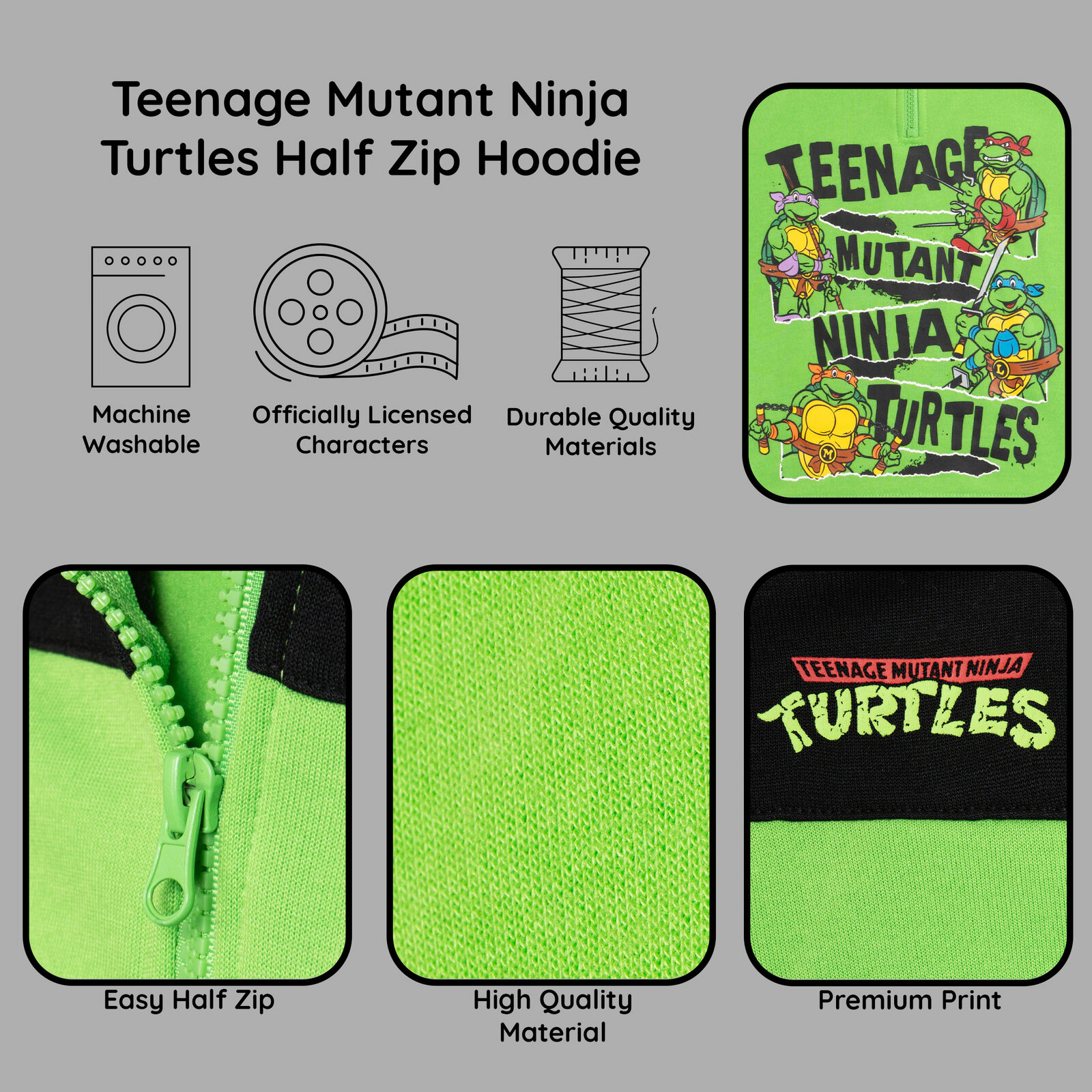 Teenage Mutant Ninja Turtles Boys' Fleece Quarter-Zip Hoodie
