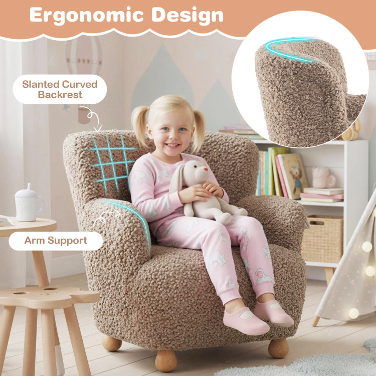 Hivvago Sherpa Kids Sofa Comfy Toddler Armchair With Solid Rubber Wood Legs