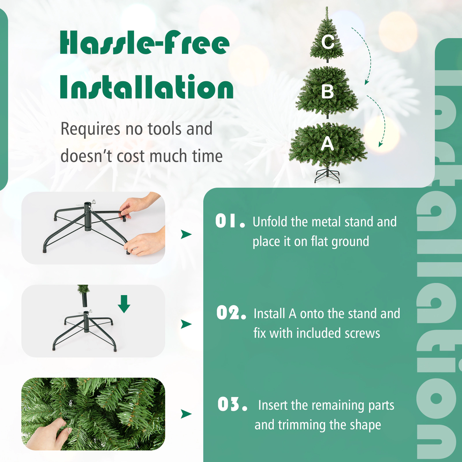 Costway 6FT/7.5FT/9FT PVC Christmas Tree Hinged Solid Metal Legs