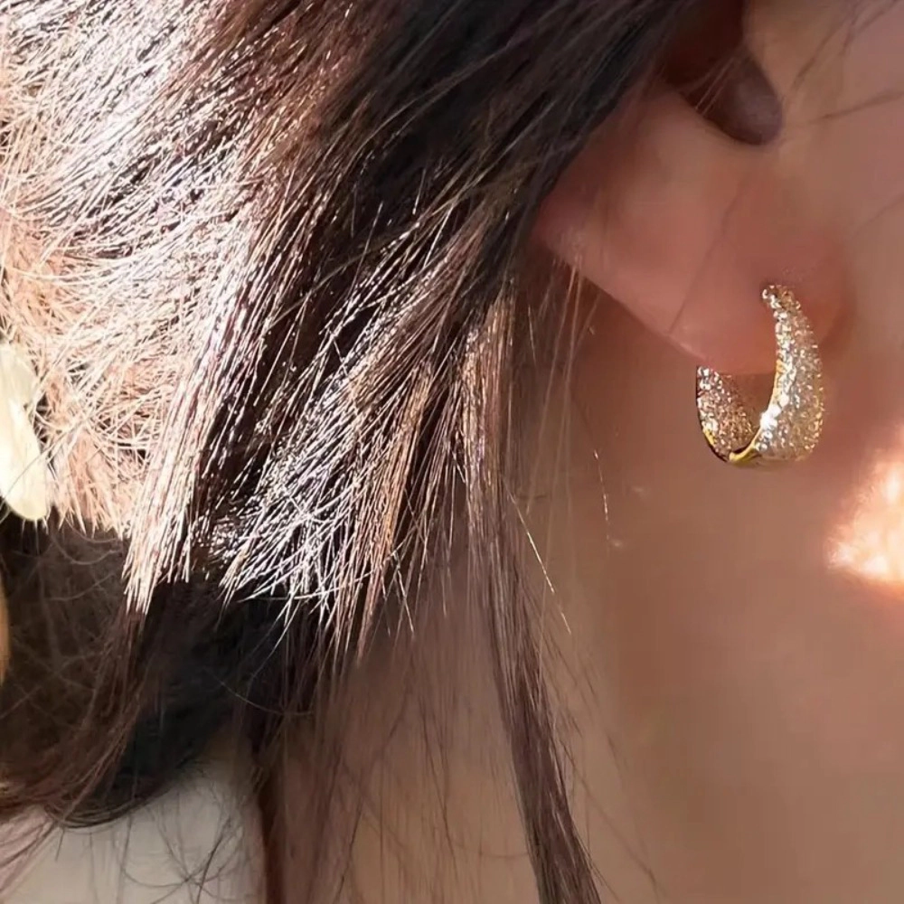 Luxury Two Tone CZ Hoop Earrings for Women