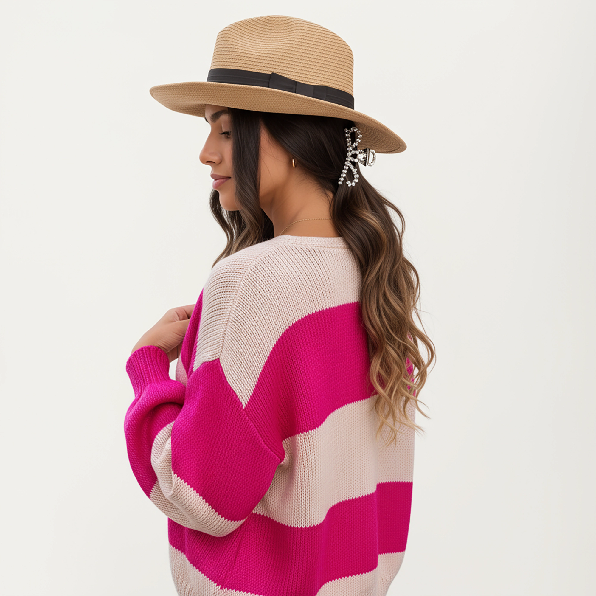 Anna-Kaci Women's Bold Stripe Knit Cardigan with Ribbed Hem and Balloon Sleeves