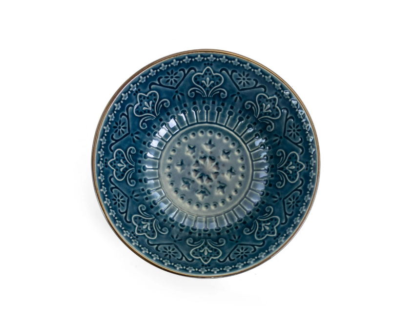 Elama Deepsea Mozaic Unisex 16 Piece Round Stoneware Dinnerware Set in Sea Blue