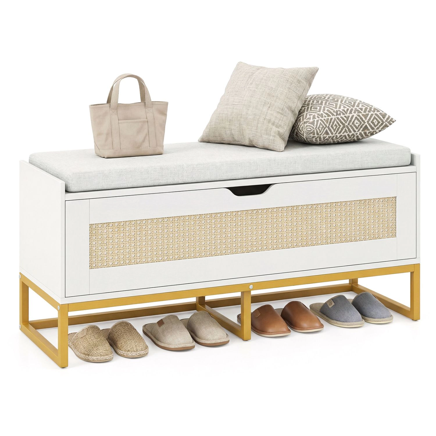 SlickBlue Entryway Storage Chest with Rattan, Flip Top and Shoe Space