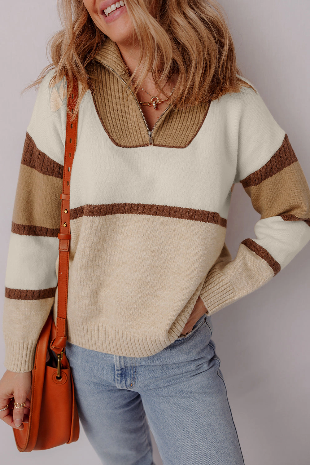Threaded Pear Women's Guinevere Zipped Collared Pullover Sweater