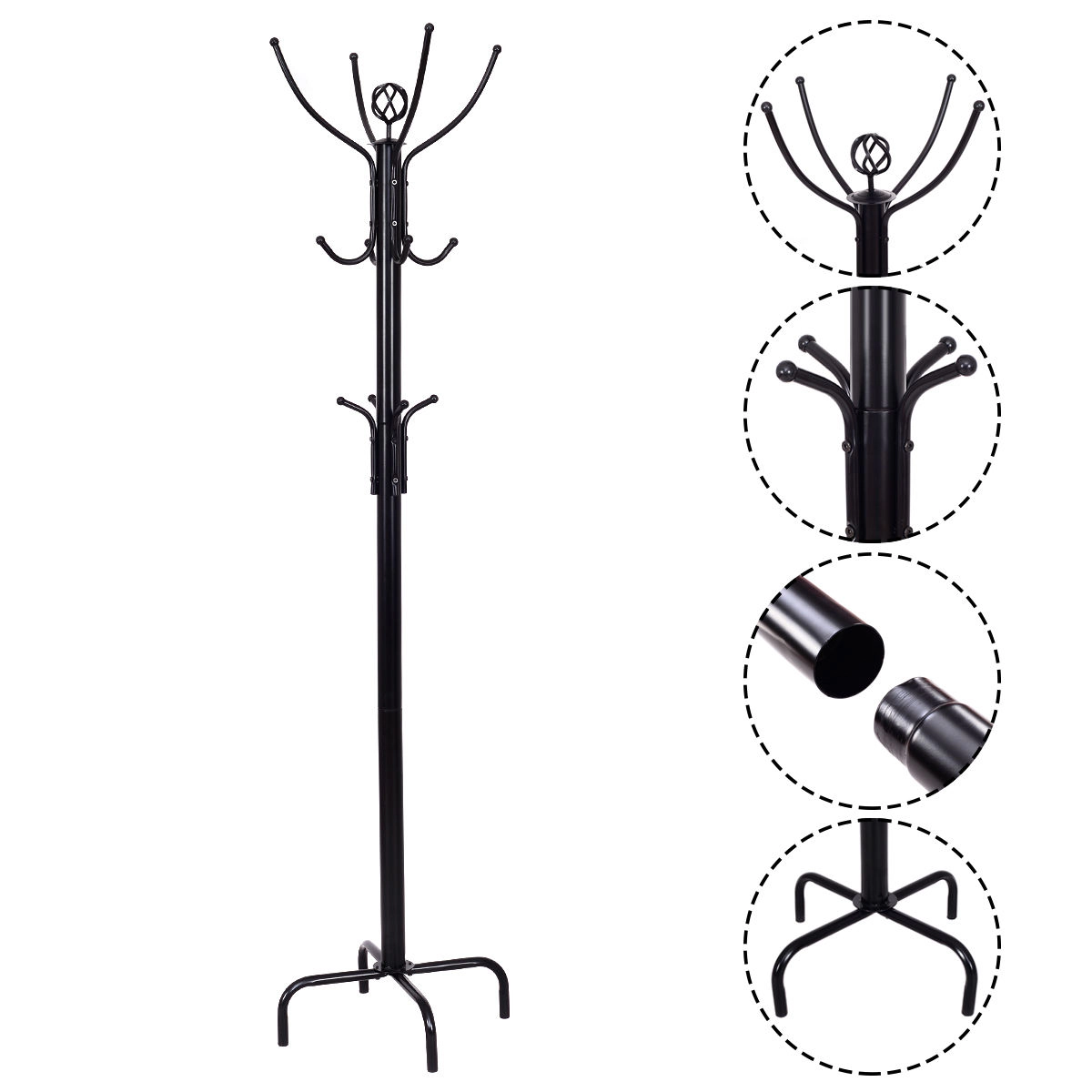 SUGIFT Metal Coat Rack Black Freestanding Coat Tree with 12 Hooks