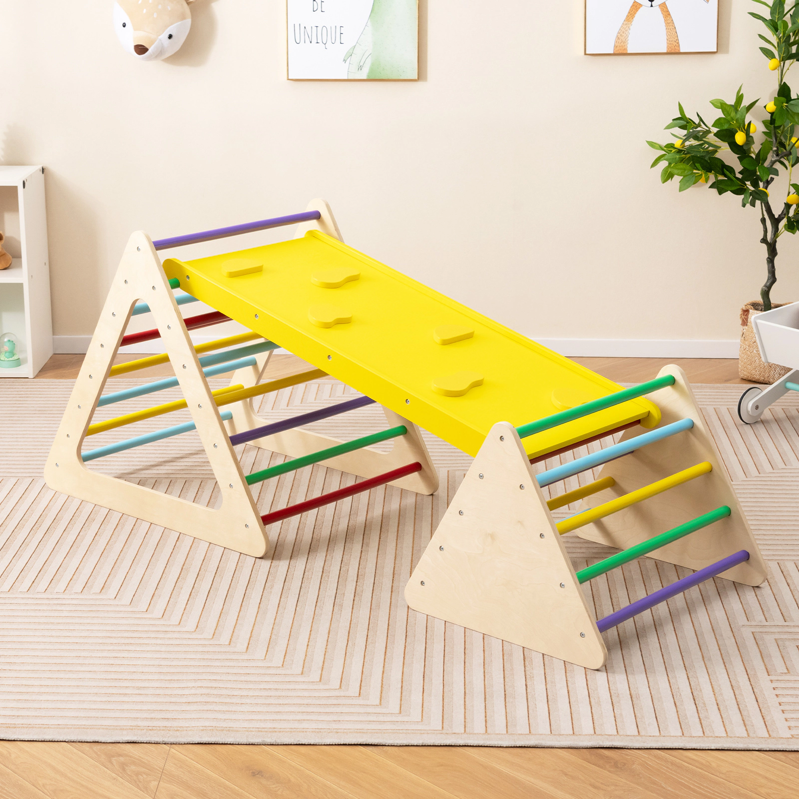 LJG 3 Piece Toddler Triangle Set Montessori with 2 Climbing Triangles and 1 Ramp