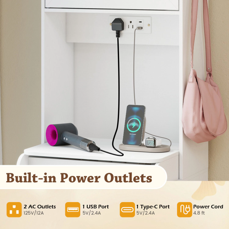 Hivvago Makeup Vanity With Power Outlets And Flip-Top Mirror And Storage Stool