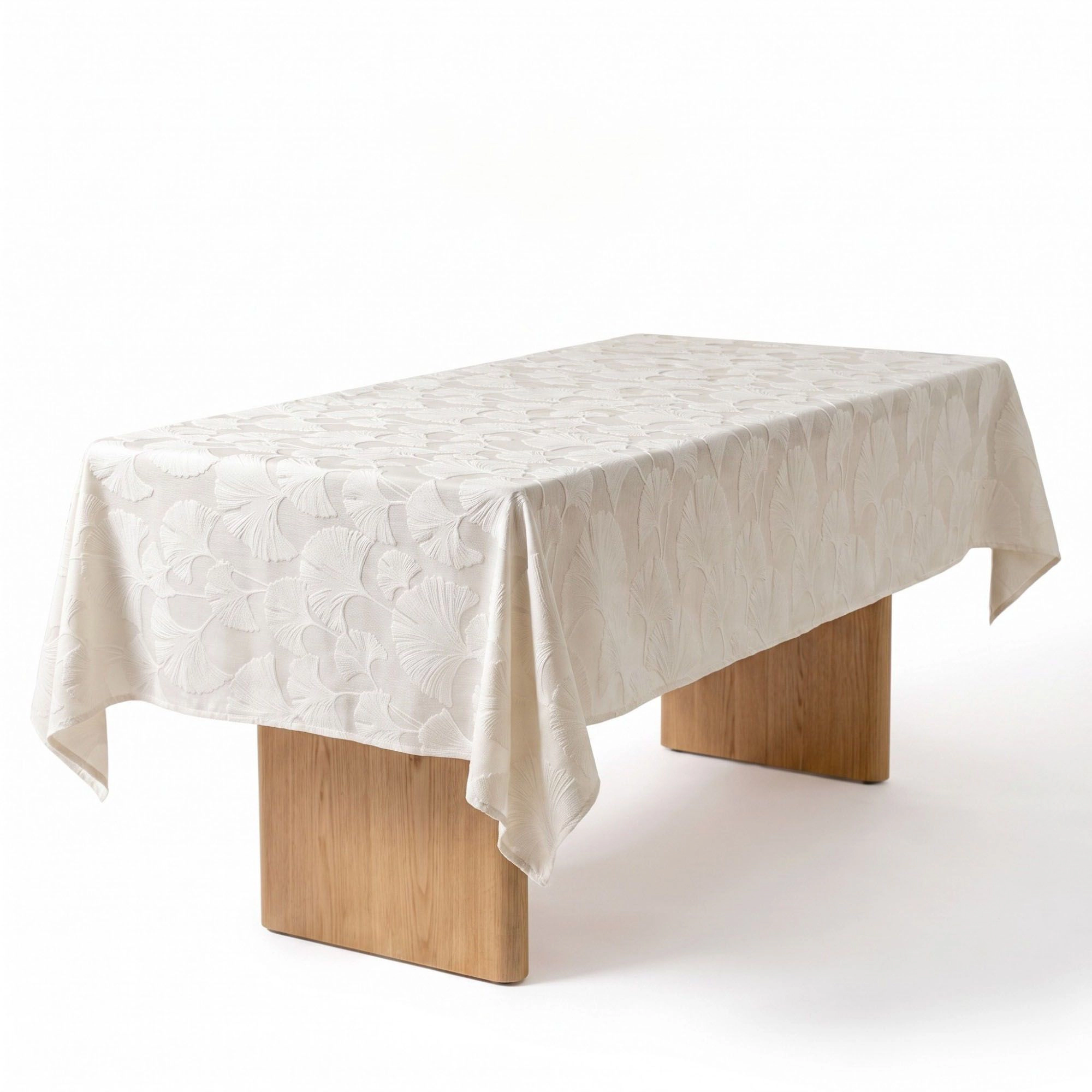 Alilang Unisex White Textured Ginkgo Leaf Square Tablecloth 33.5x33.5in
