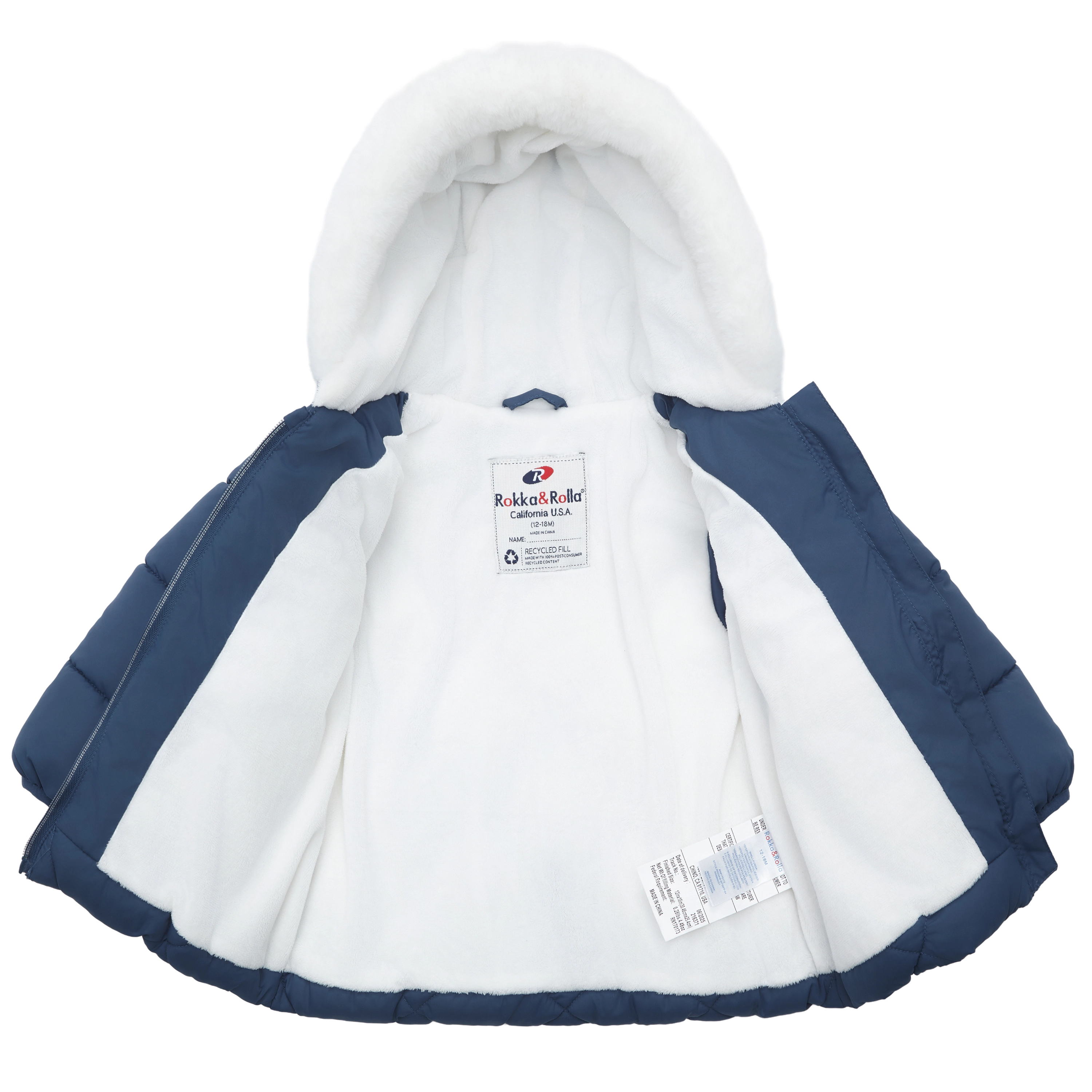 Rokka&Rolla Baby Girls Soft Mini Fur Lining Hooded Puffer Jacket