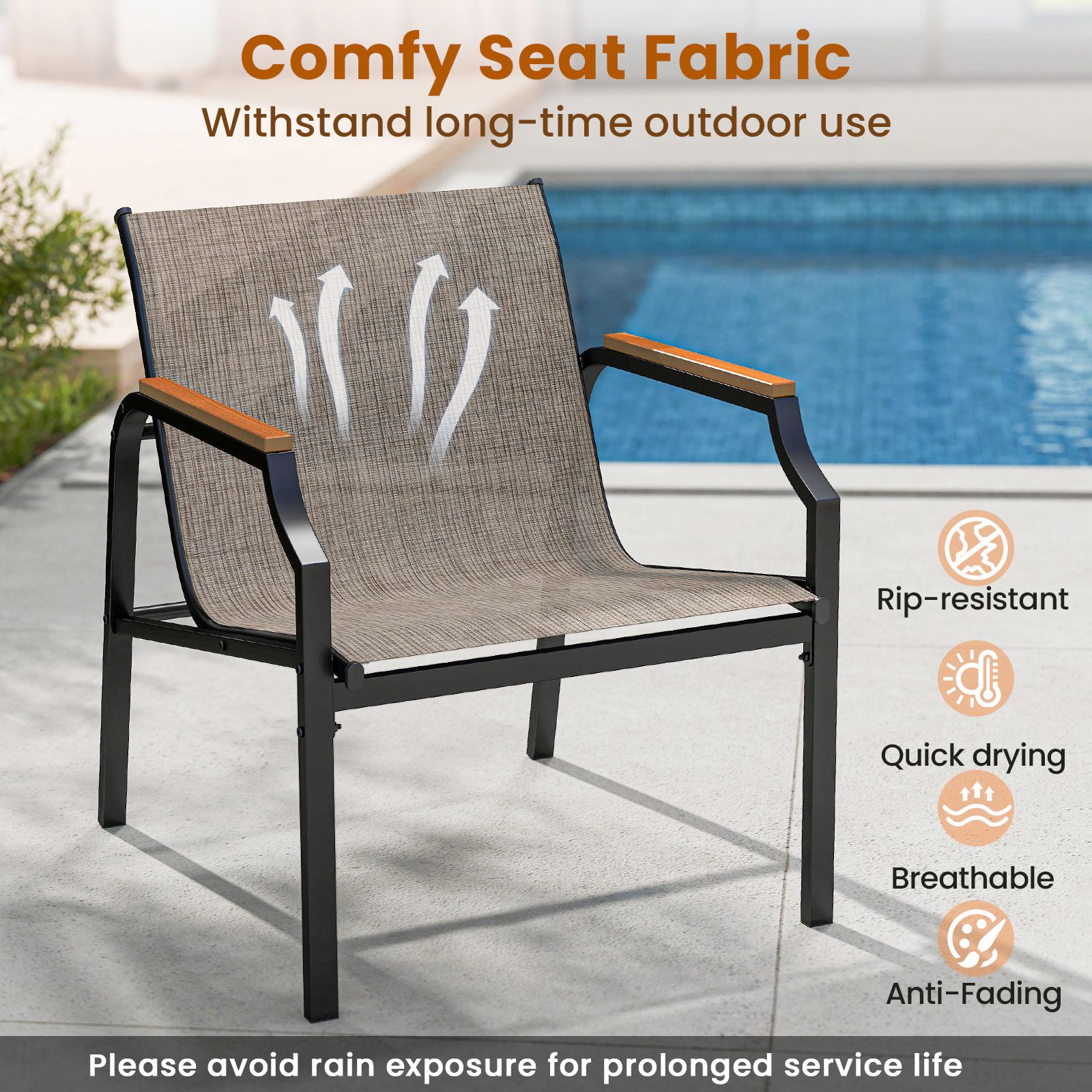 SUGIFT 3 Piece Outdoor Conversation Chair & Coffee Table Set Breathable Fabric Seats 330-Lb Chair Capacity Brown + Black
