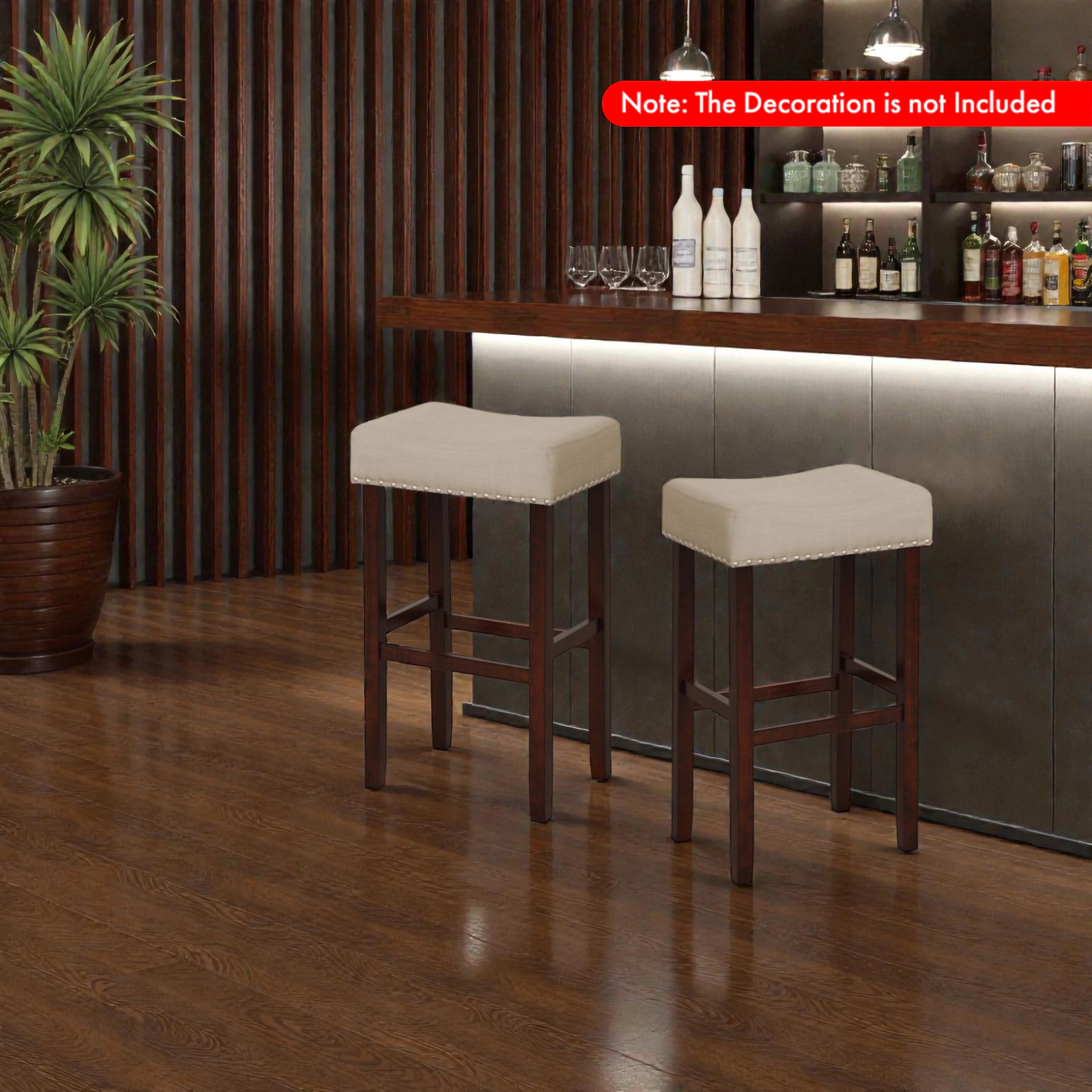 Hivvago 29 Inch Upholstered Bar Stools with Solid Rubber Wood Frame and Footrests- Set of 2