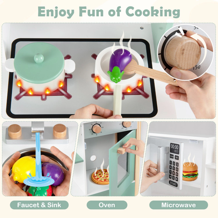 Hivvago Play Kitchen Wooden Toy Playset with Chalkboard Birthday Gift for Kids Aged 3 +
