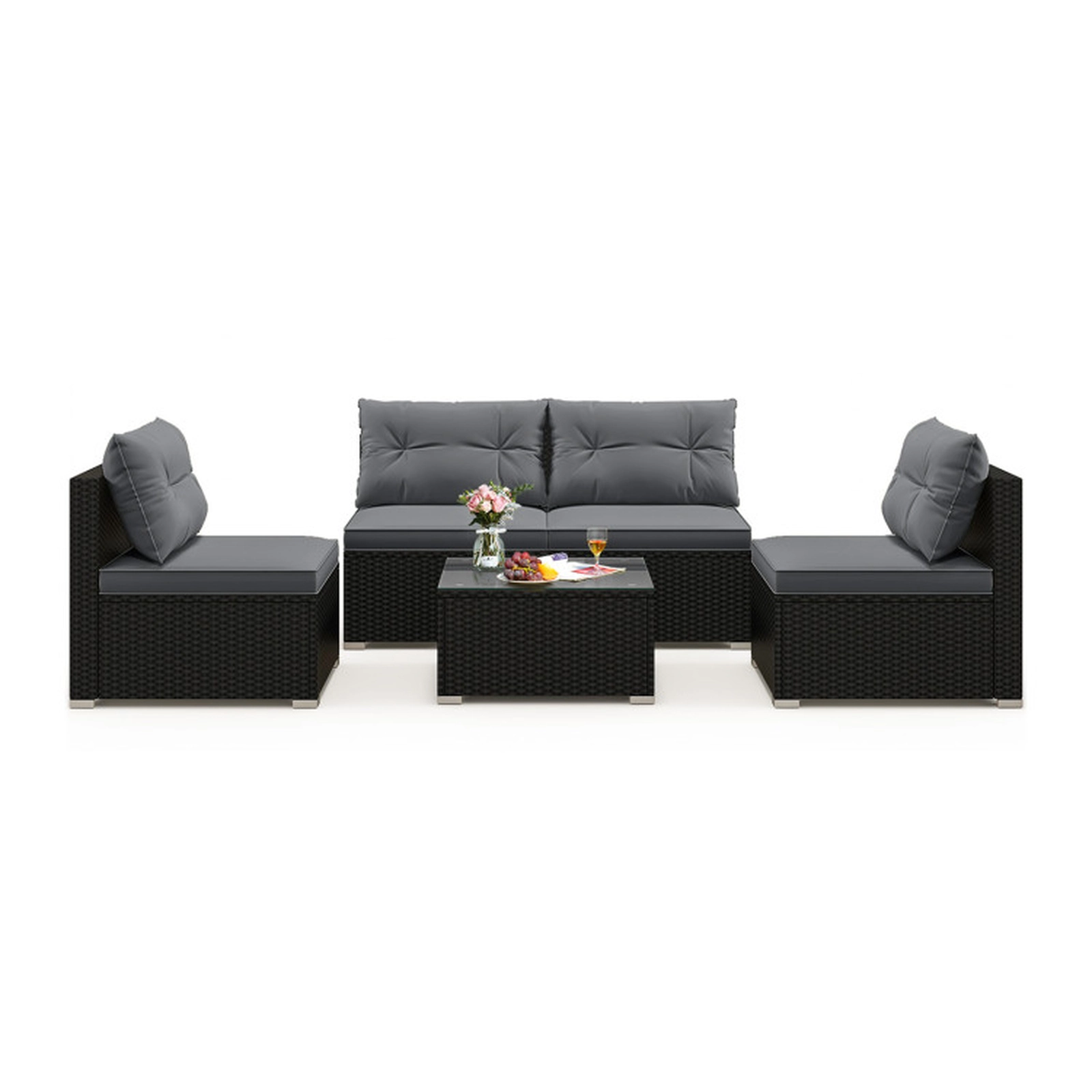 SUGIFT 5-Piece Gray Patio Rattan Sectional Sofa Set with 24-in Coffee Table 12.5-in Seat H 350-lb Sofa Capacity