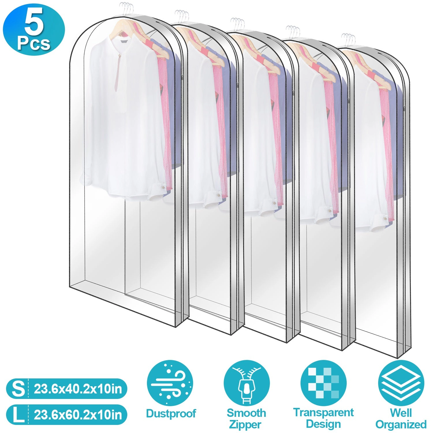 GBruno 5-Piece 60-Inch Garment Bags For Hanging Clothes