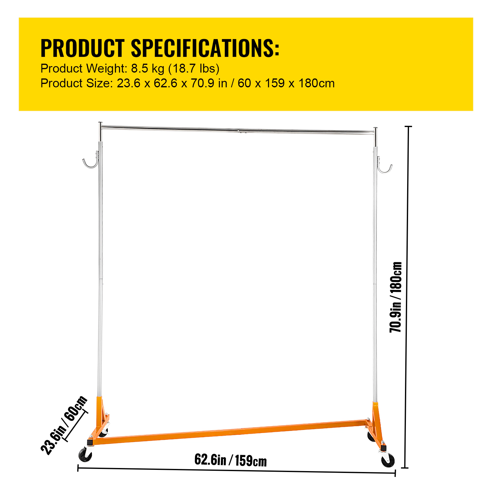 HONGGE Industrial Grade Z Base Garment Rack with Lockable Casters for Home Clothing Store Display