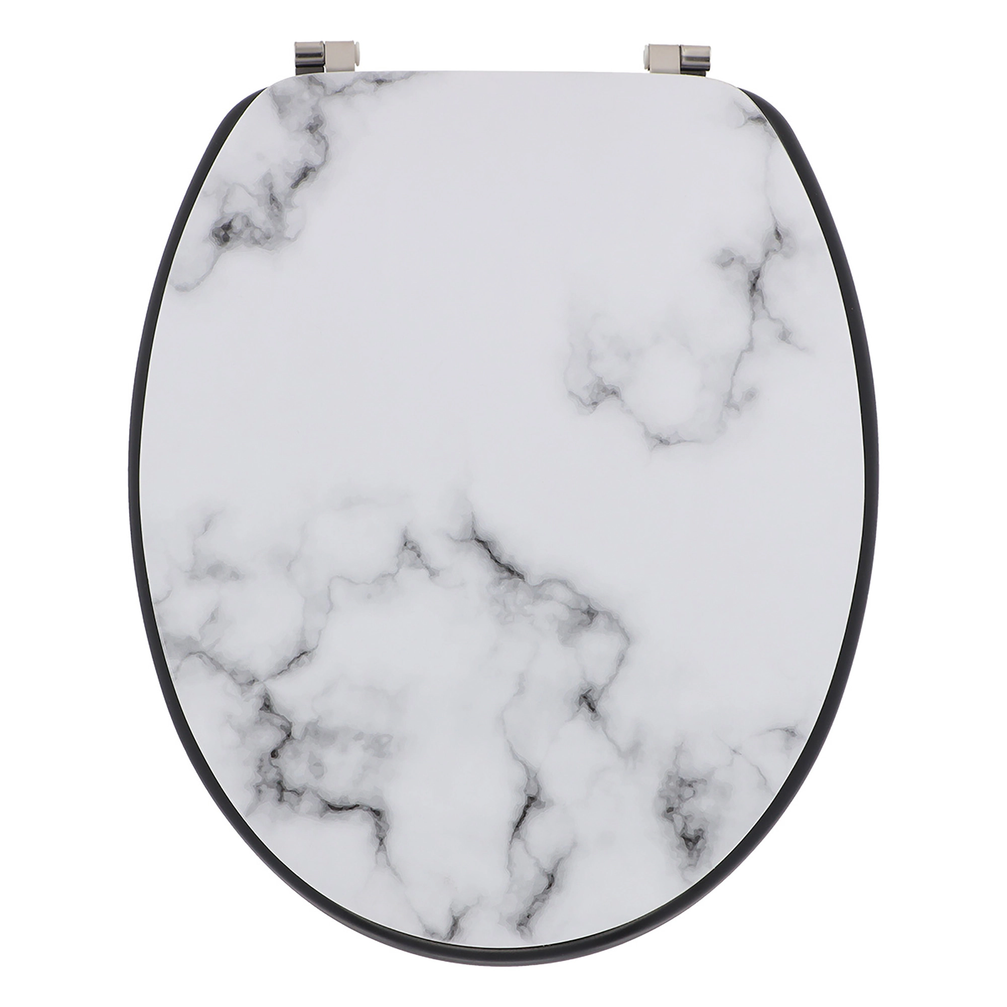 Evideco French Home Goods Carrara Noir Marble-Effect Elongated 18 Inch Toilet Seat