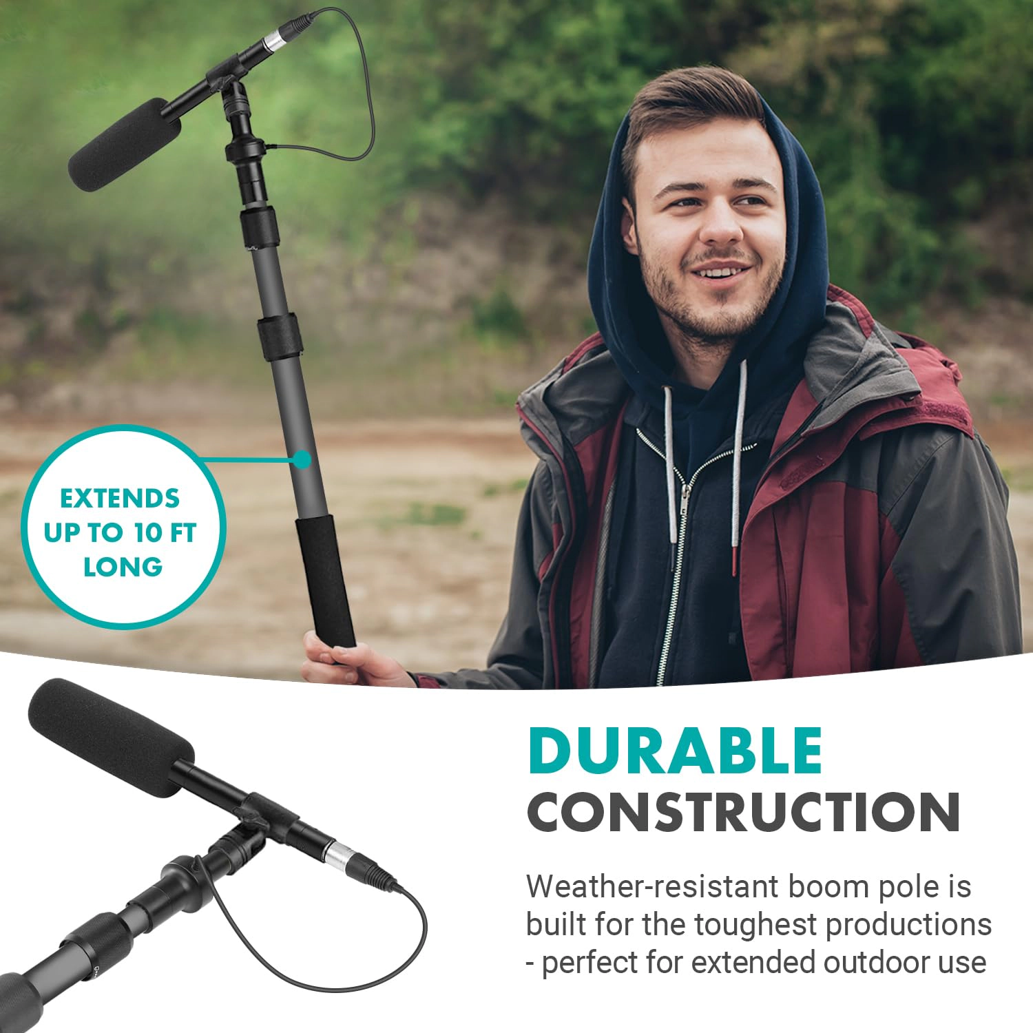 Movo Boom Mic Bundle - Shotgun Microphone with Telescoping Boom Pole and XLR Cable