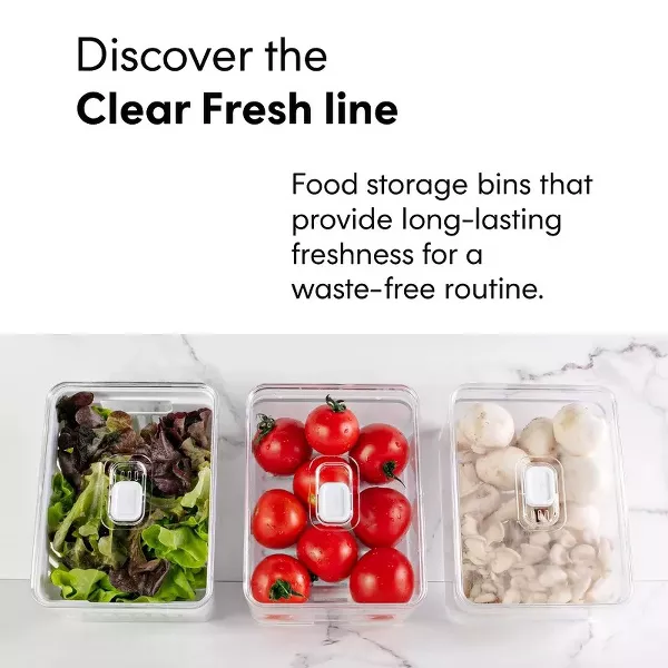 OU Fridge Organizer Bin w/ Vented Lid, Clear Stackable Refrigerator Storage Container w/ Drain Tray, 5 Pack