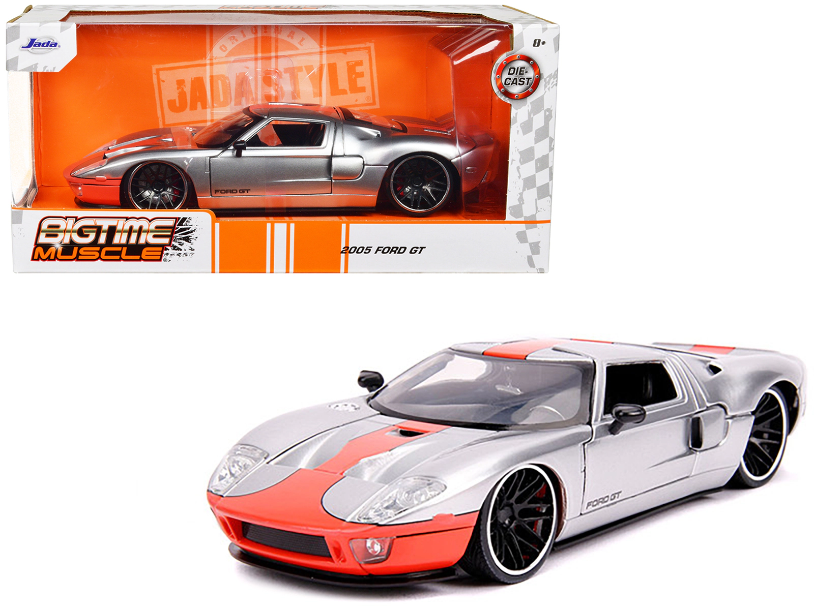 Jada 2005 Ford GT Silver with Orange Stripe "Bigtime Muscle" 1/24 Diecast Model Car by Jada