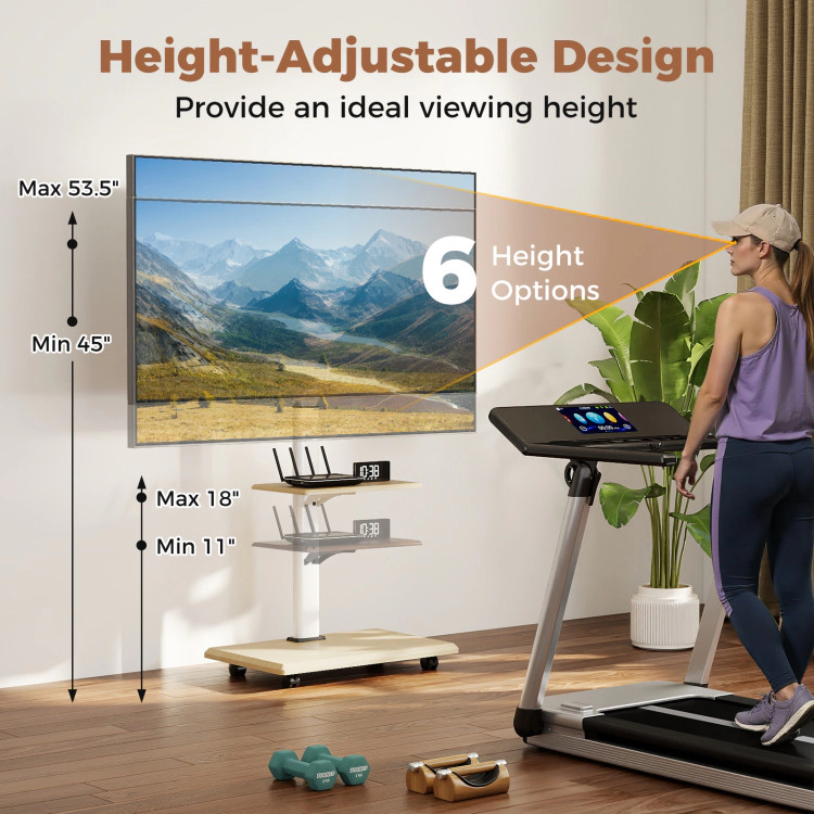 Hivvago Rolling Tv Stand On Wheels Mobile Tv Cart For 32-75 Inch Tvs Portable Av Cart