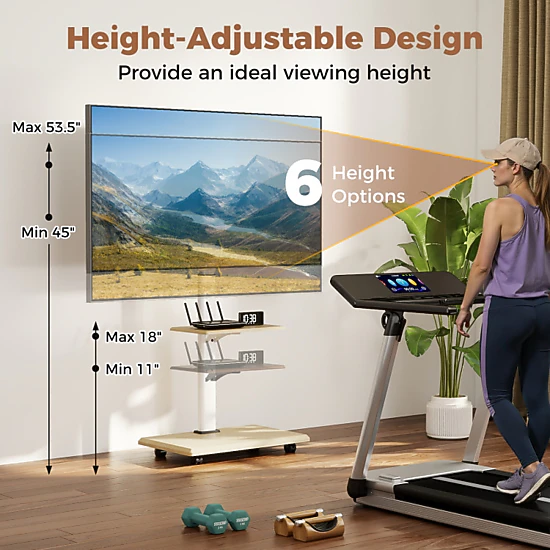 Hivvago Rolling Tv Stand On Wheels Mobile Tv Cart For 32-75 Inch Tvs Portable Av Cart