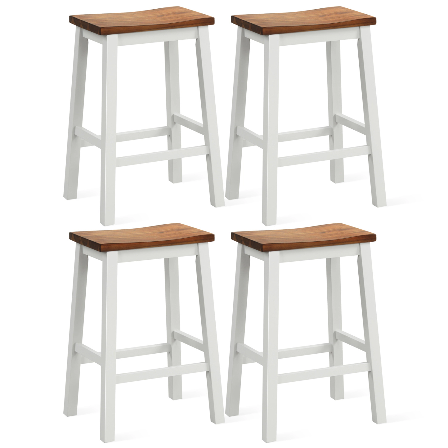 Glintex 4-Piece 24.5-Inch Acacia Saddle Bar Stool Set with Footrests, Gray+Walnut