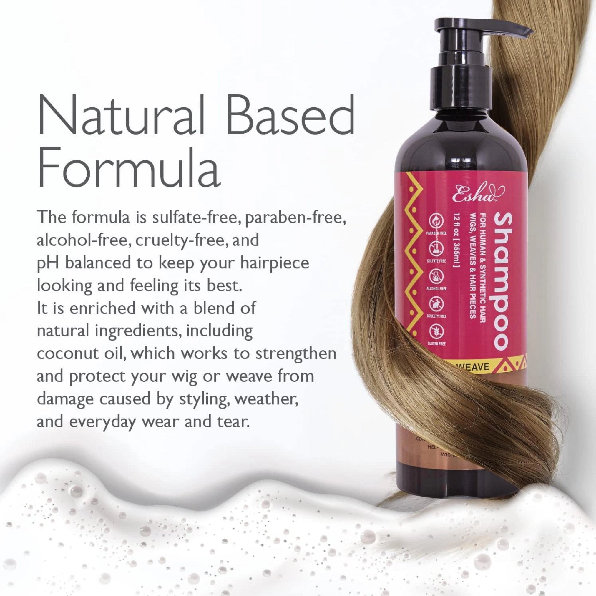 Esha Unisex  Sulfate-Free, pH-Balanced for Human and Synthetic Hairpieces Wig & Weave Detangling Shampoo