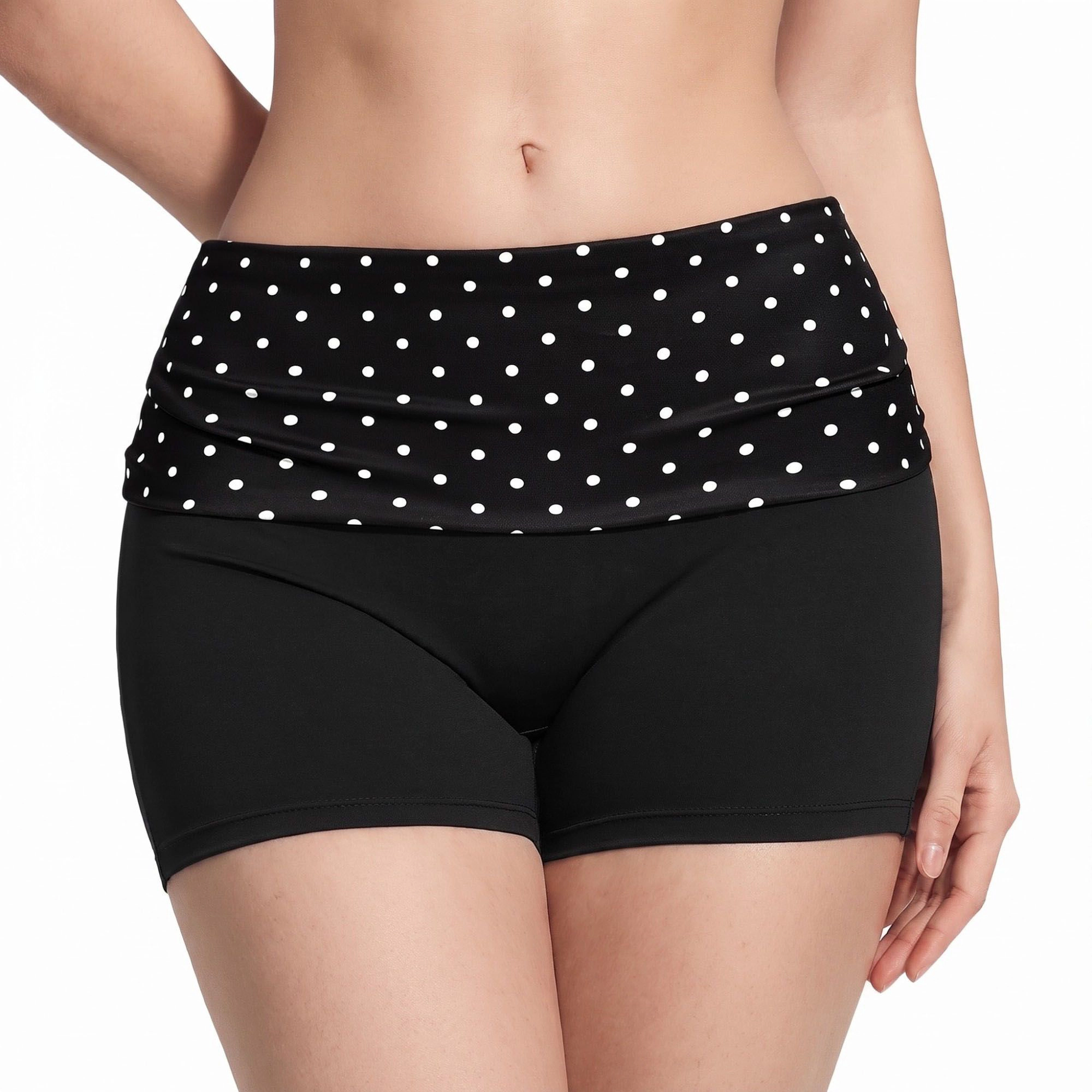 Anna-Kaci Women's Polka Dot Foldover Waist Fitted Athletic Shorts