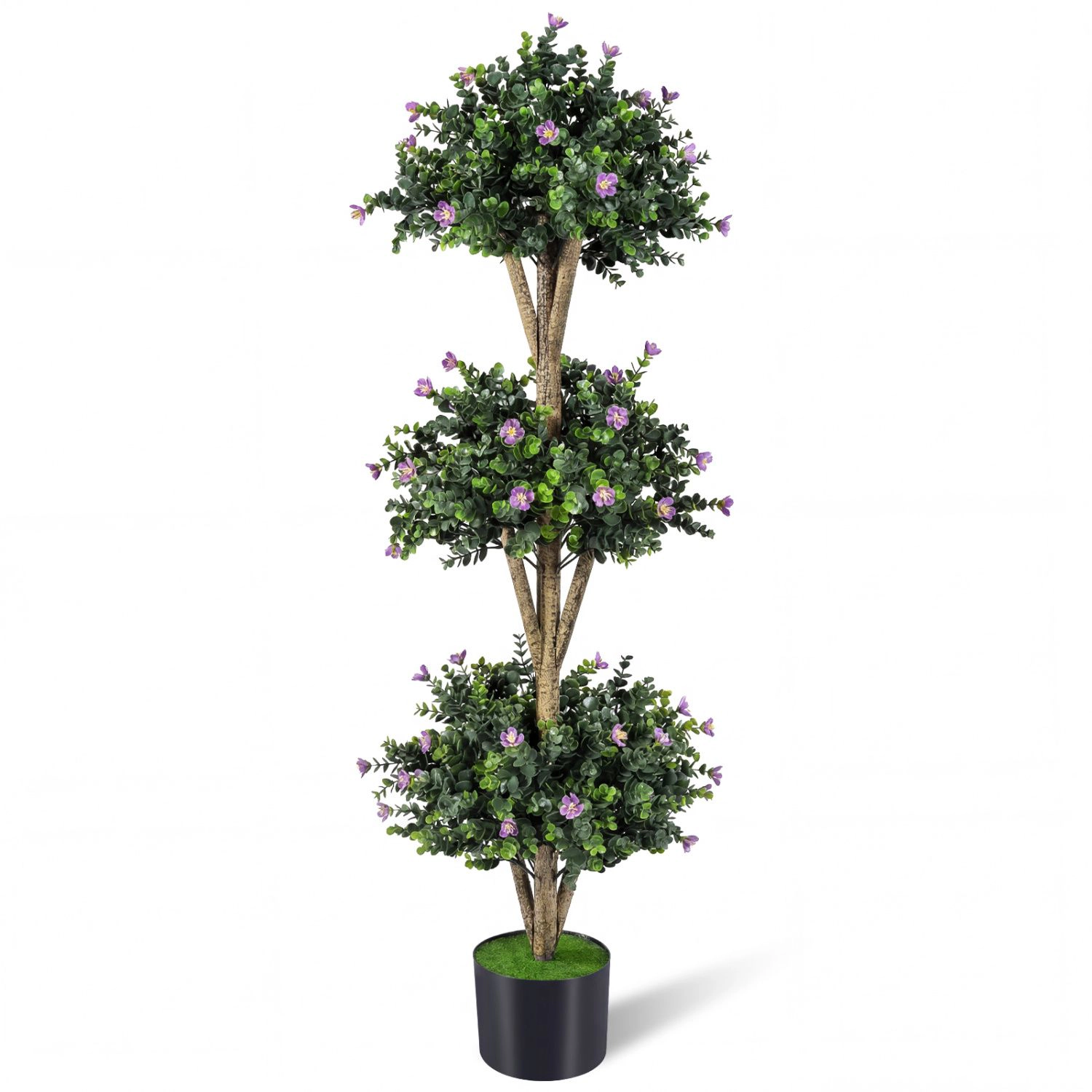 SlickBlue Artificial Boxwood Ball Tree with Cement Pot & Foliage 51"