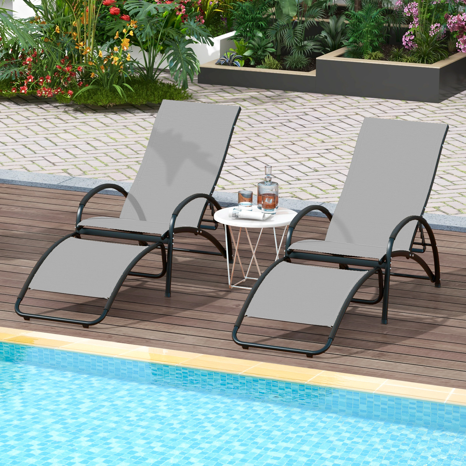 LJG 2-in-1 Outdoor Rocking Chair with 4-Position Adjustable Backrest for Patio Porch Poolside