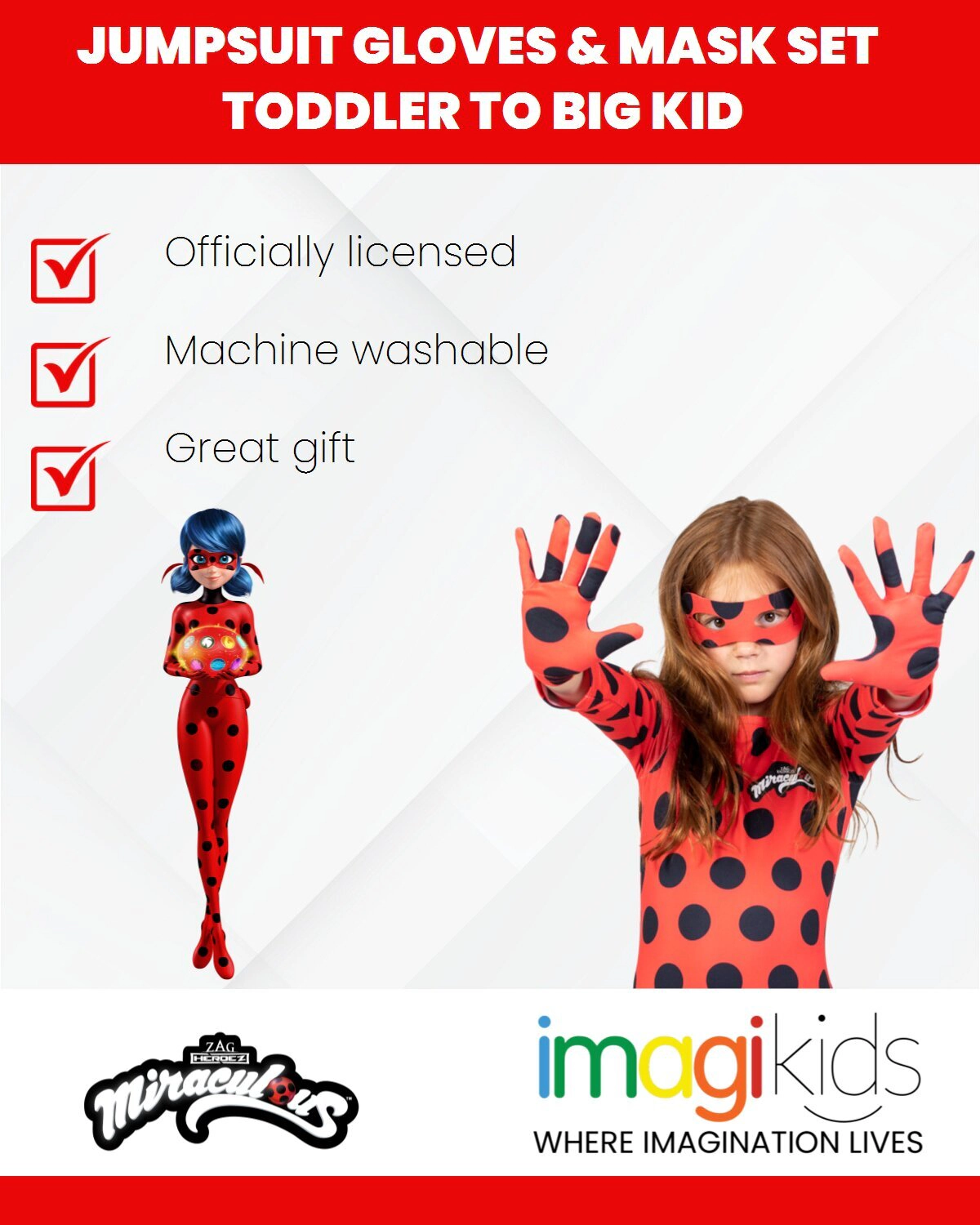 Miraculous Ladybug Girls' Cosplay One Piece Jumpsuit Set