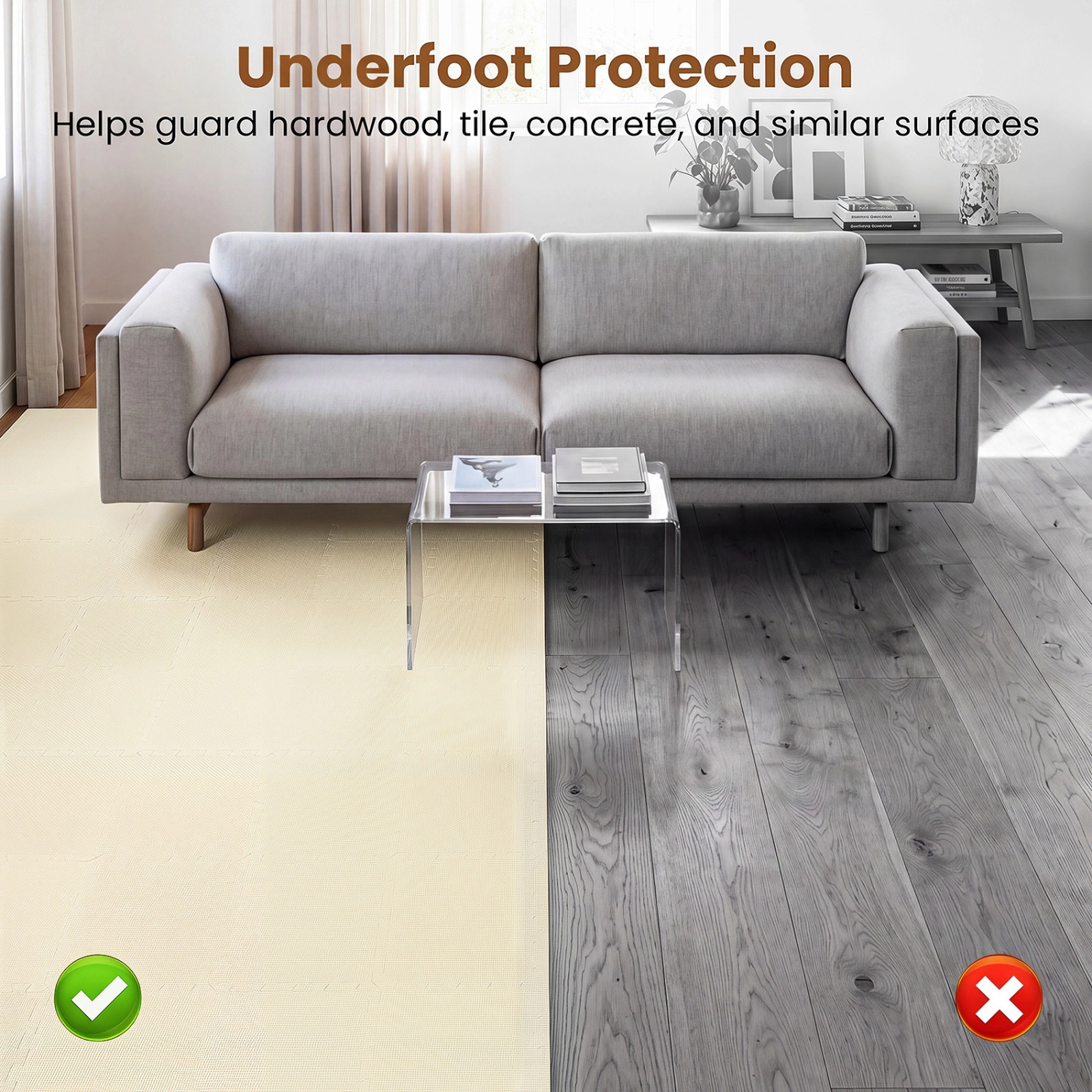 SUGIFT High-Density Interlocking Foam Floor Mats 0.4-in Thick Tiles 12.5-in Square Beige