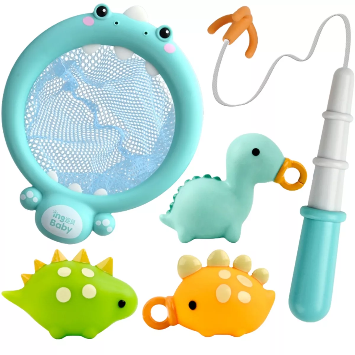 Sperric Fun Dinosaur Fishing Game for Kids 5Pk Magnetic Floating Bath & Pool Toy Set w/ Wind-Up Rods Engaging Water Play