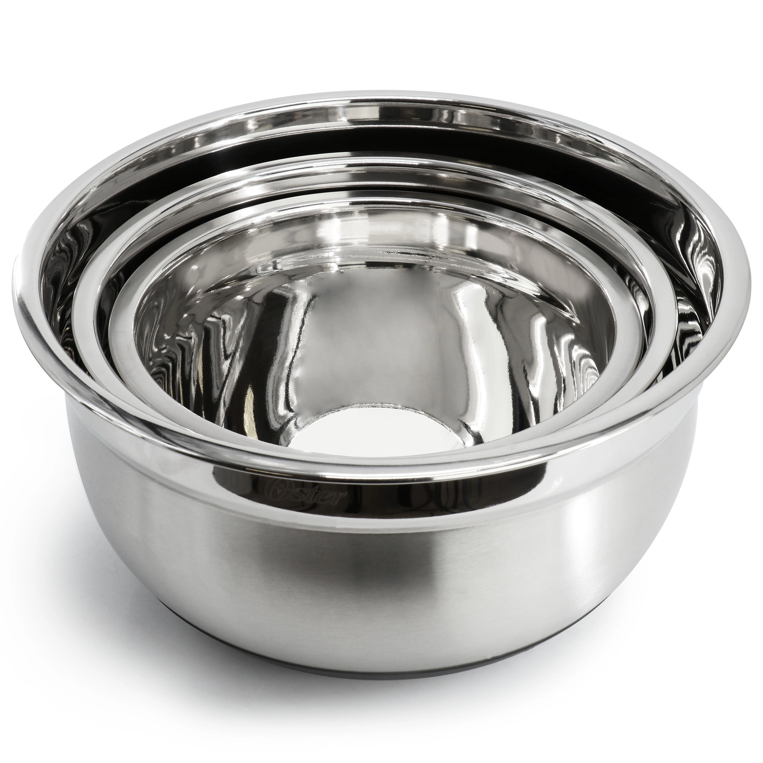 Oster Oswalt 3 Piece Mixing Bowl Set with Non-Slip Bases in Silver
