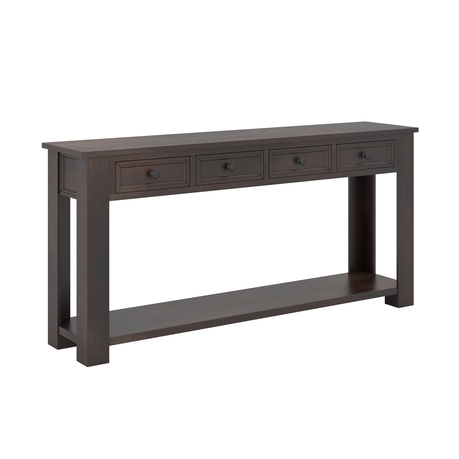 SUGIFT 63-in 220-lb Capacity Espresso Farmhouse Console Table with 4 Pre-Assembled Drawers and Open Shelf