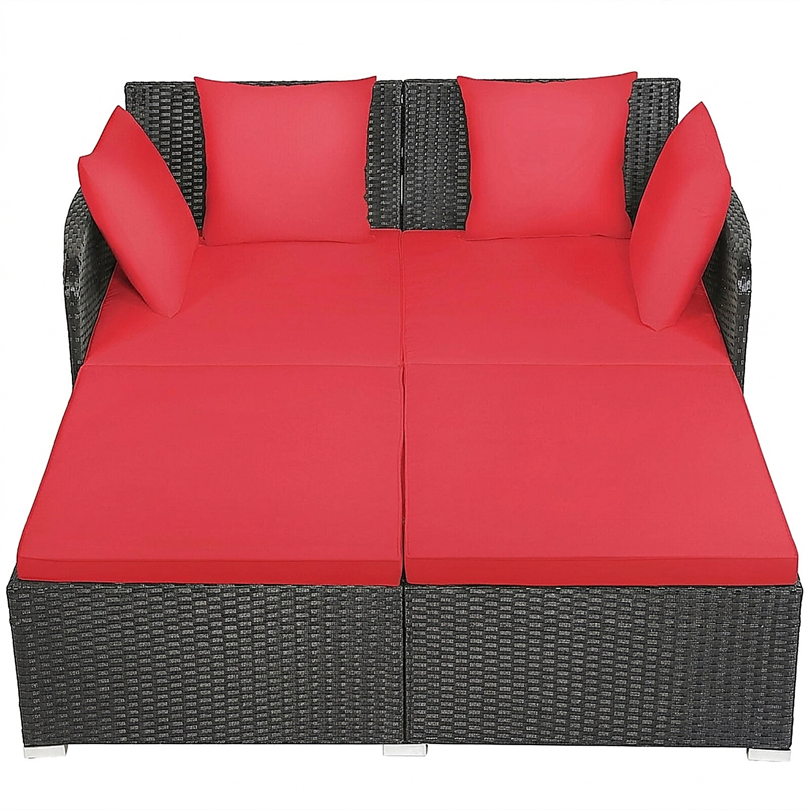SUGIFT Upholstered Cushions and 4 Pillows Spacious Outdoor Rattan Daybed
